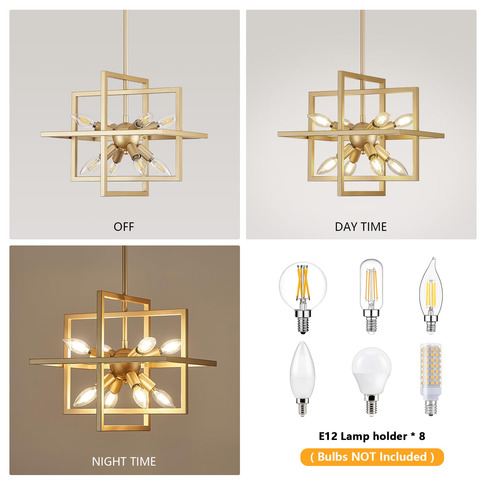 Goomavi Small Modern Lantern Chandeliers,Geometric Gold Pendant Light Fixture,8-Light Industrial Hanging Chandelier For Dining R