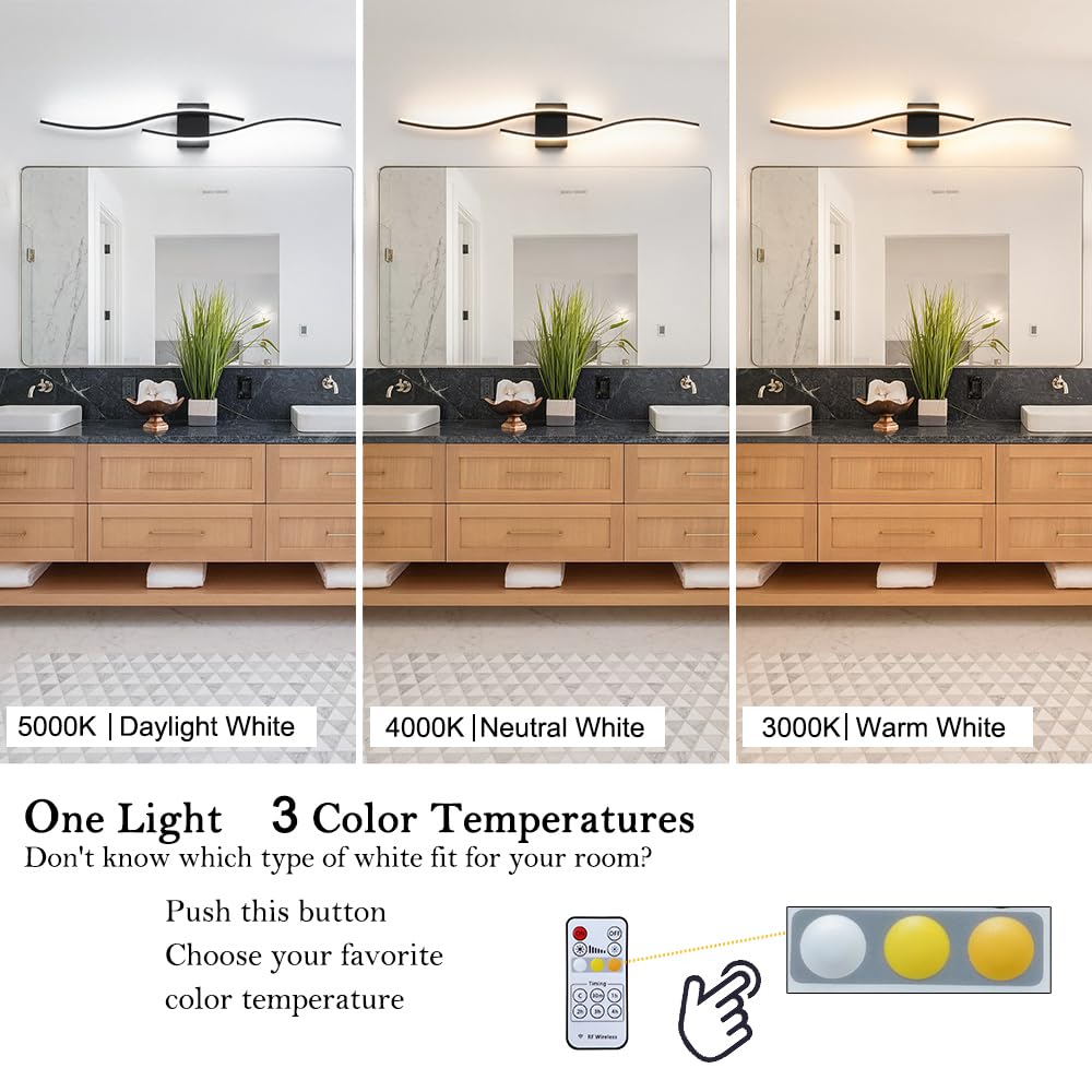Daunton Modern LED Vanity Light, 40.5" Black Aluminum Fixture with Remote Control, Bathroom Wall Sconce for Bedroom & Living Room