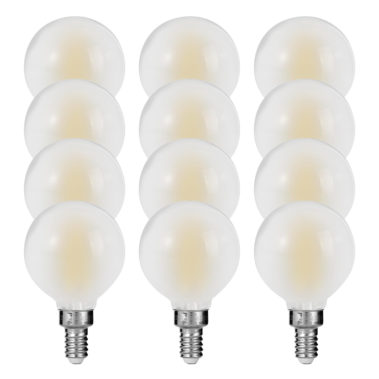 Decoaui E12 G16 LED Globe Light Bulbs, 6W (60W Equivalent), 600 Lumens, Frosted Glass, Daylight White, 12 Pack