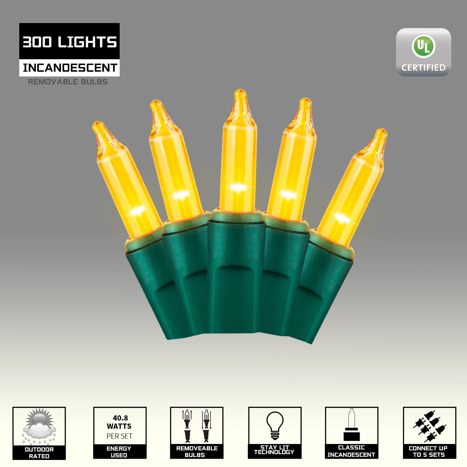 Justpro 300Lights(2*150L) Yellow Extra-Bright With End Connectors Christmas Decorative Light 19.44M Ul Certified Mini String Lig