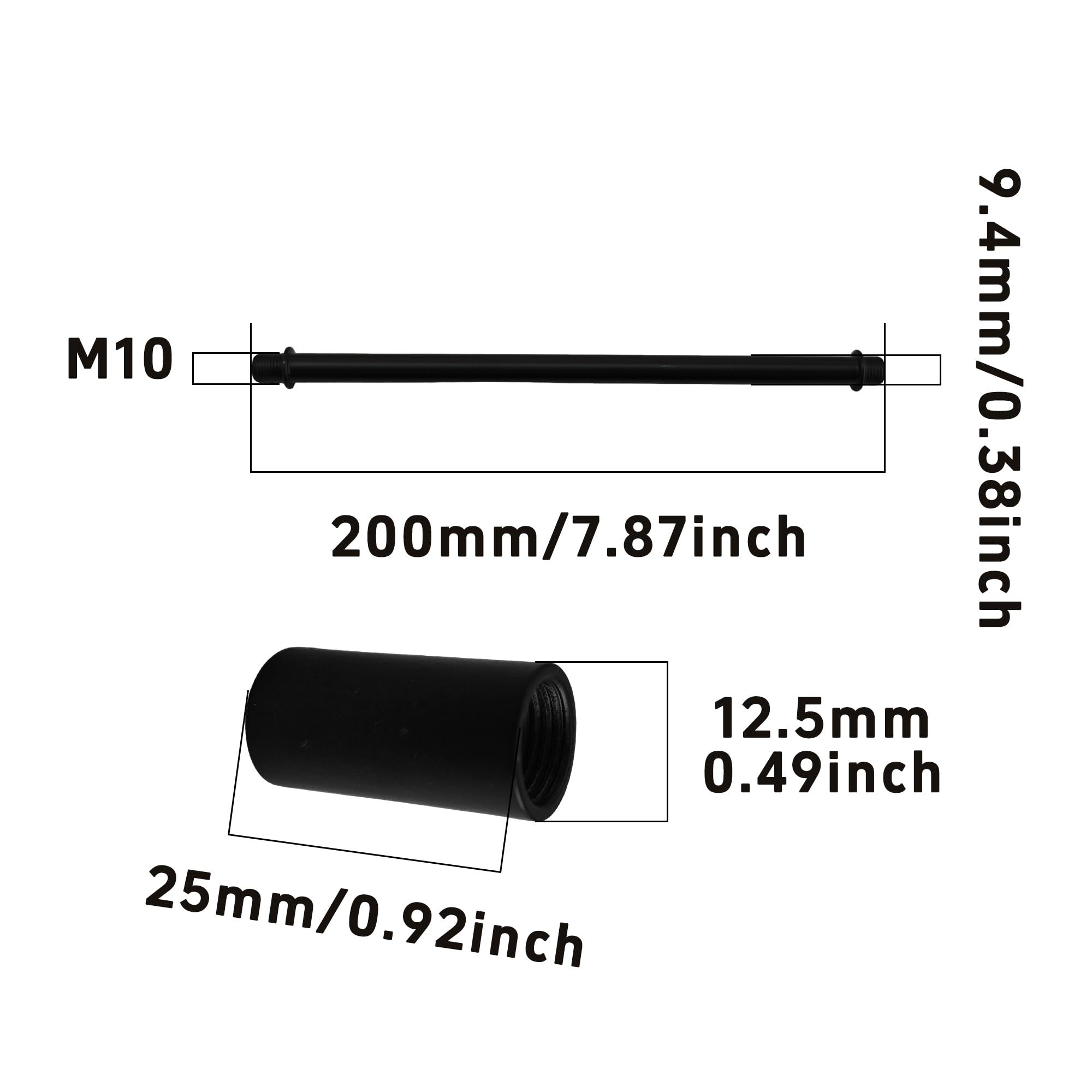 AUXBC 7.8” Straight Pipe Lamp Stem Kit - M10 Double End Threaded Rods for DIY Floor/Table Lamps & Ceiling Lights, Black