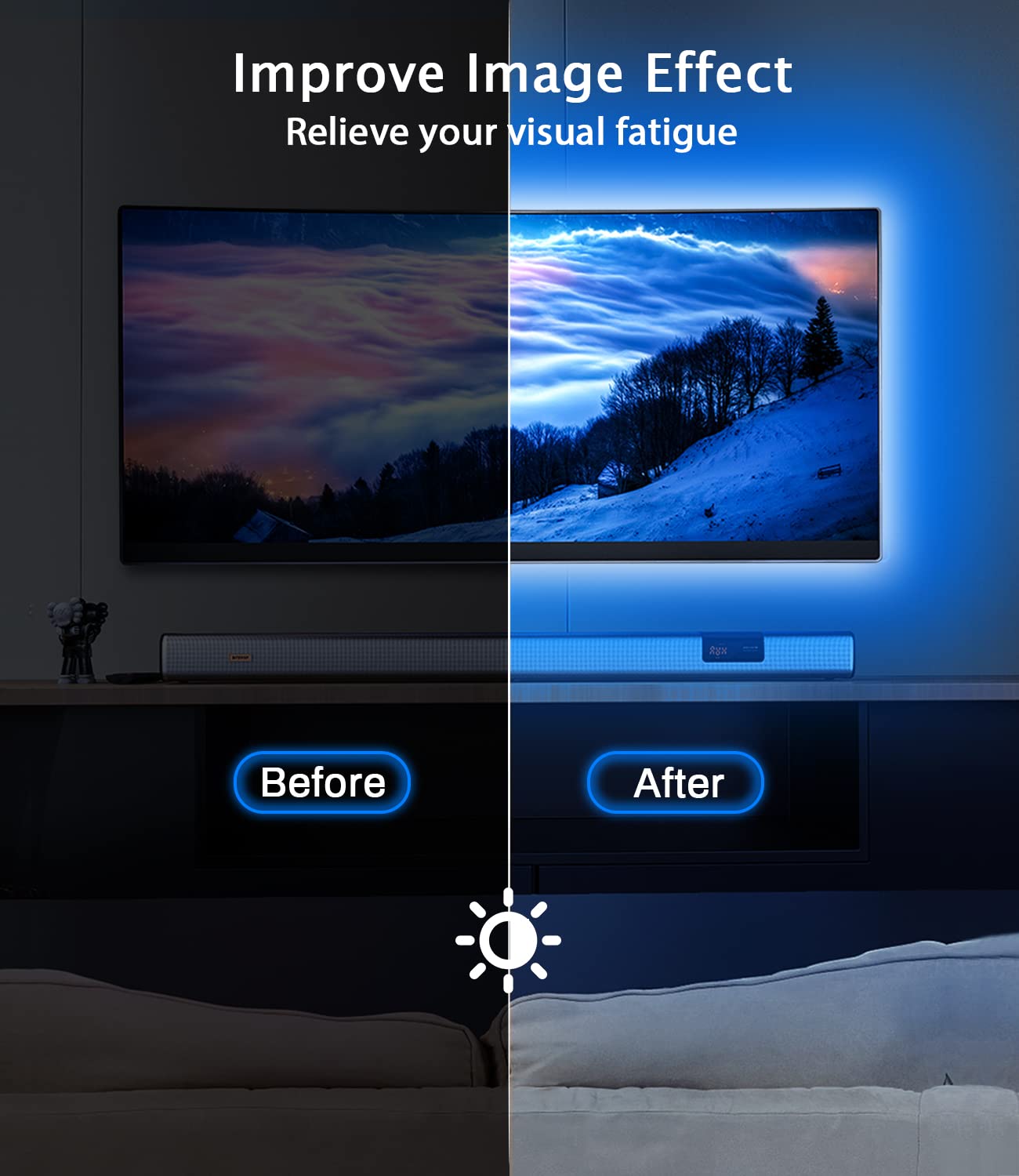 Daymeet 13.1ft RGB LED TV Backlight, Music Sync Bluetooth Control, USB Powered Light Strip for 45-60 inch TVs, Solid Colors