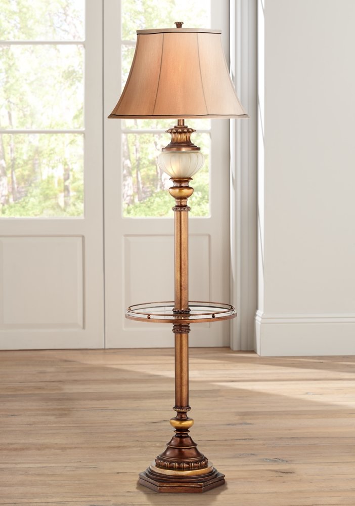 kathy ireland Rustic Vintage Floor Lamp 65" Tall Bronze Gold Metal with Frosted Glass Shade for Living Room and Bedroom V2759