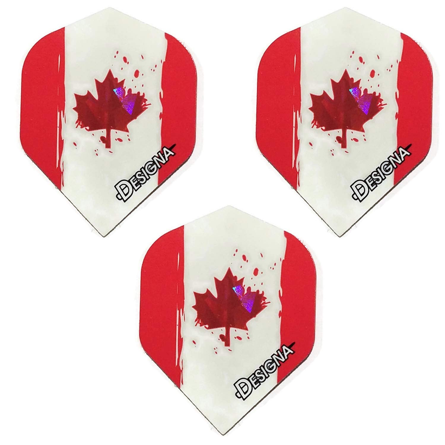 Designa Canada Canadian Flag Maple Leaf 75 Micron Holographic Patriot Strong Dart Flights (3 Sets - 9 Flights)