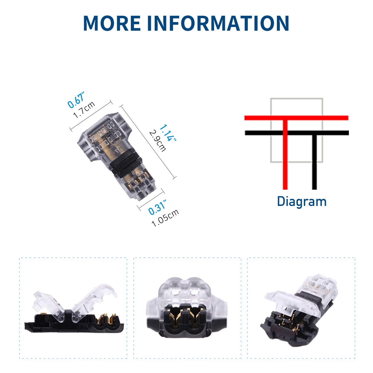 Mavelovs Low Voltage Wire Connector, 12 Pack T Tap, Fits 24-20 AWG, Solderless, 3 Way 2 Pins