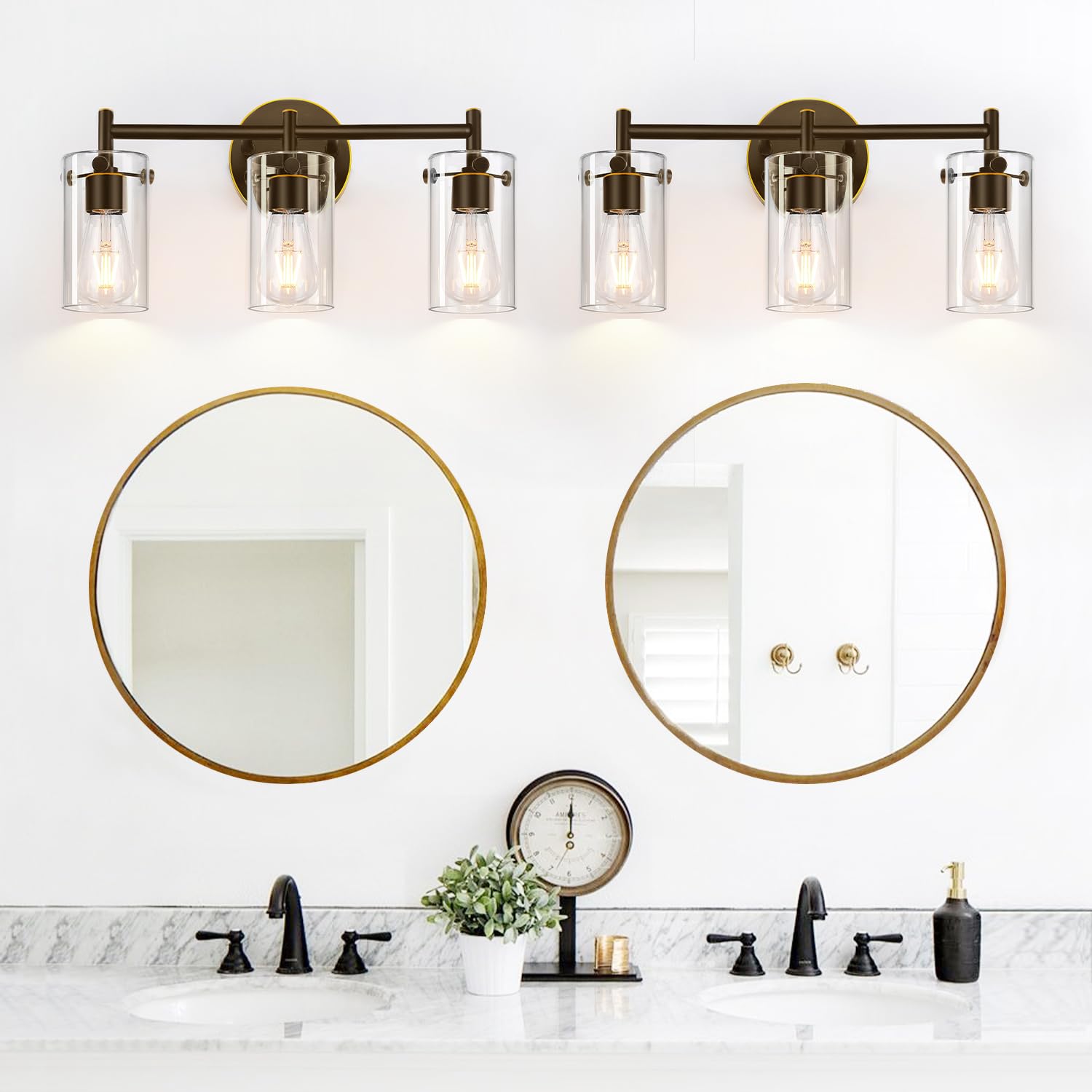 Indoi 3-Light Bathroom Light Fixtures 2023 Upgrade, Oil-Rubbed Bronze Modern Vanity Lights With Clear Glass Shade, Bathroom Wall