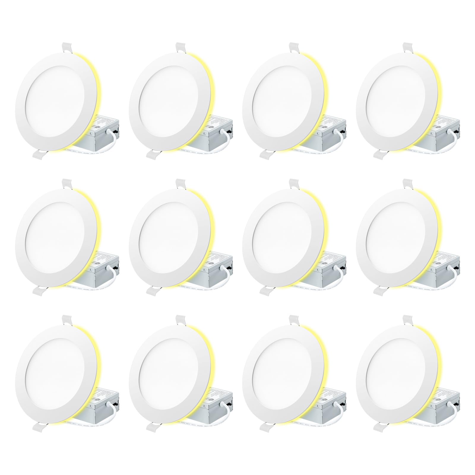 Eosmile 12 Pack White Recessed Lighting With 4 Inch Night Light  2700K-5000K Selectable  Canless Wafer Light 9W  120V  750Lm  Dimmable  Etl Fcc