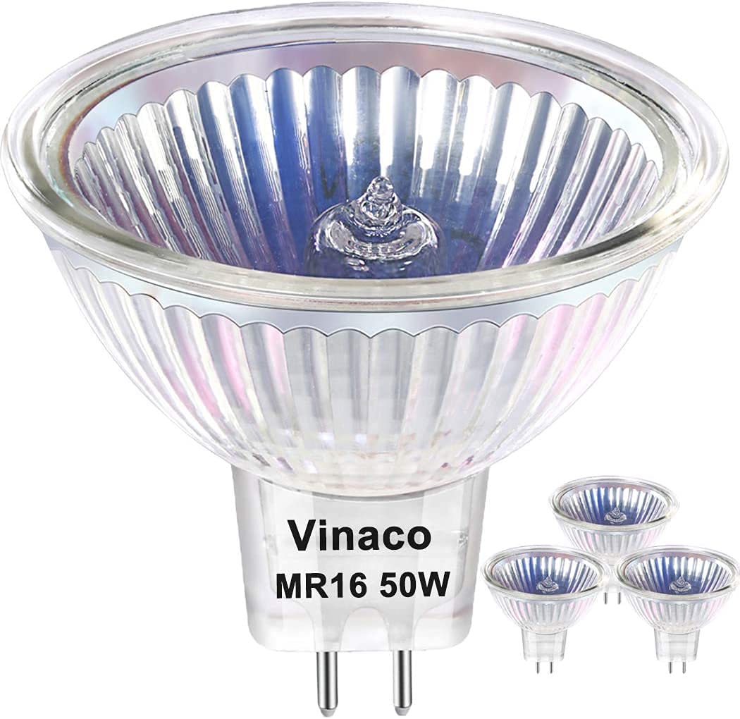 Vinaco MR16 Halogen Bulb 50W  3PCS High Output GU5.3 Halogen Bulb Dimmable 12V  MR16 GU5.3 Light with Long Lifetime 2800K Warm White  38 Degree Beam Angle for Landscape  Track Lights