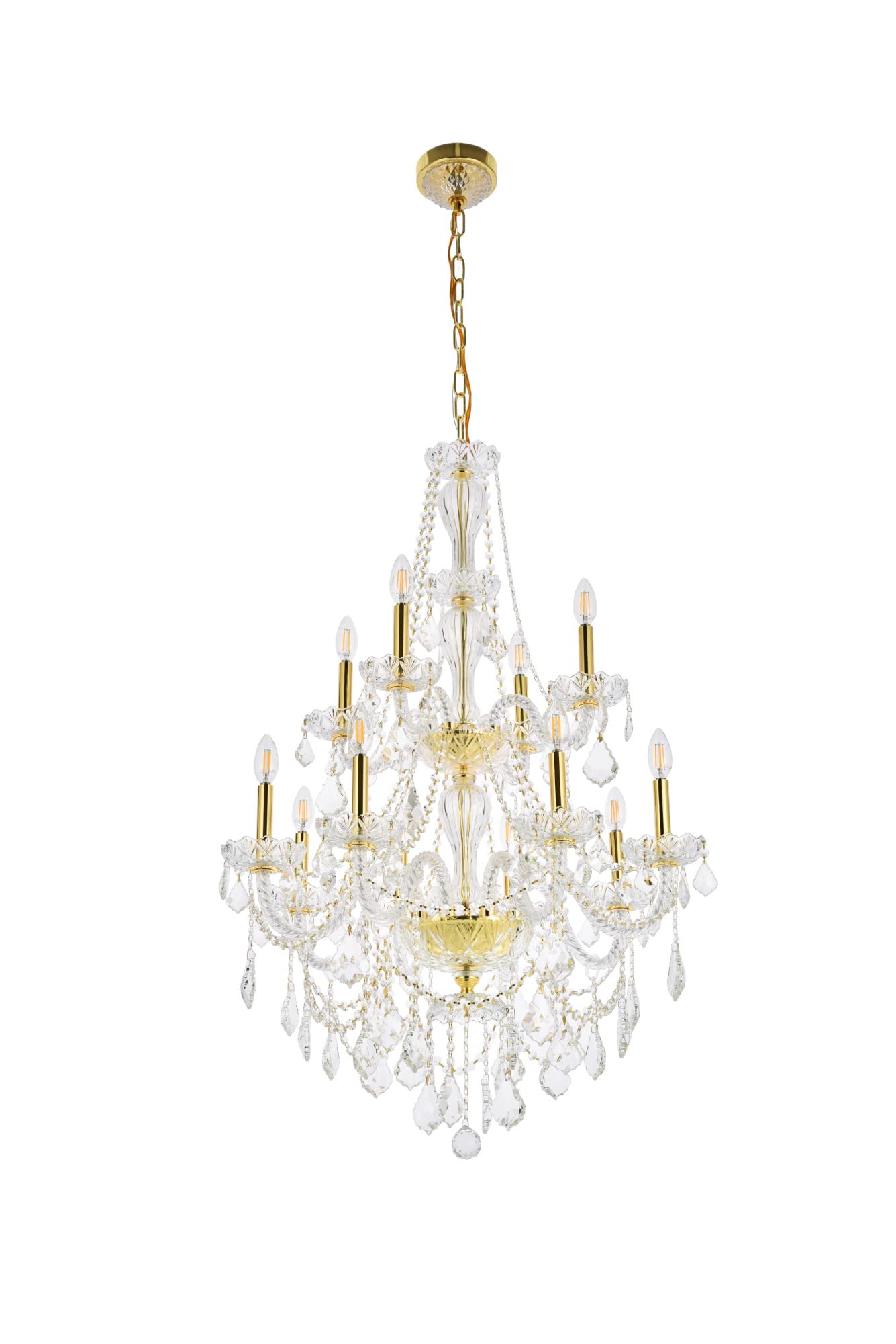 Elegant Lighting Value Giselle 12 Light Gold Chandelier Clear Royal Cut Crystal