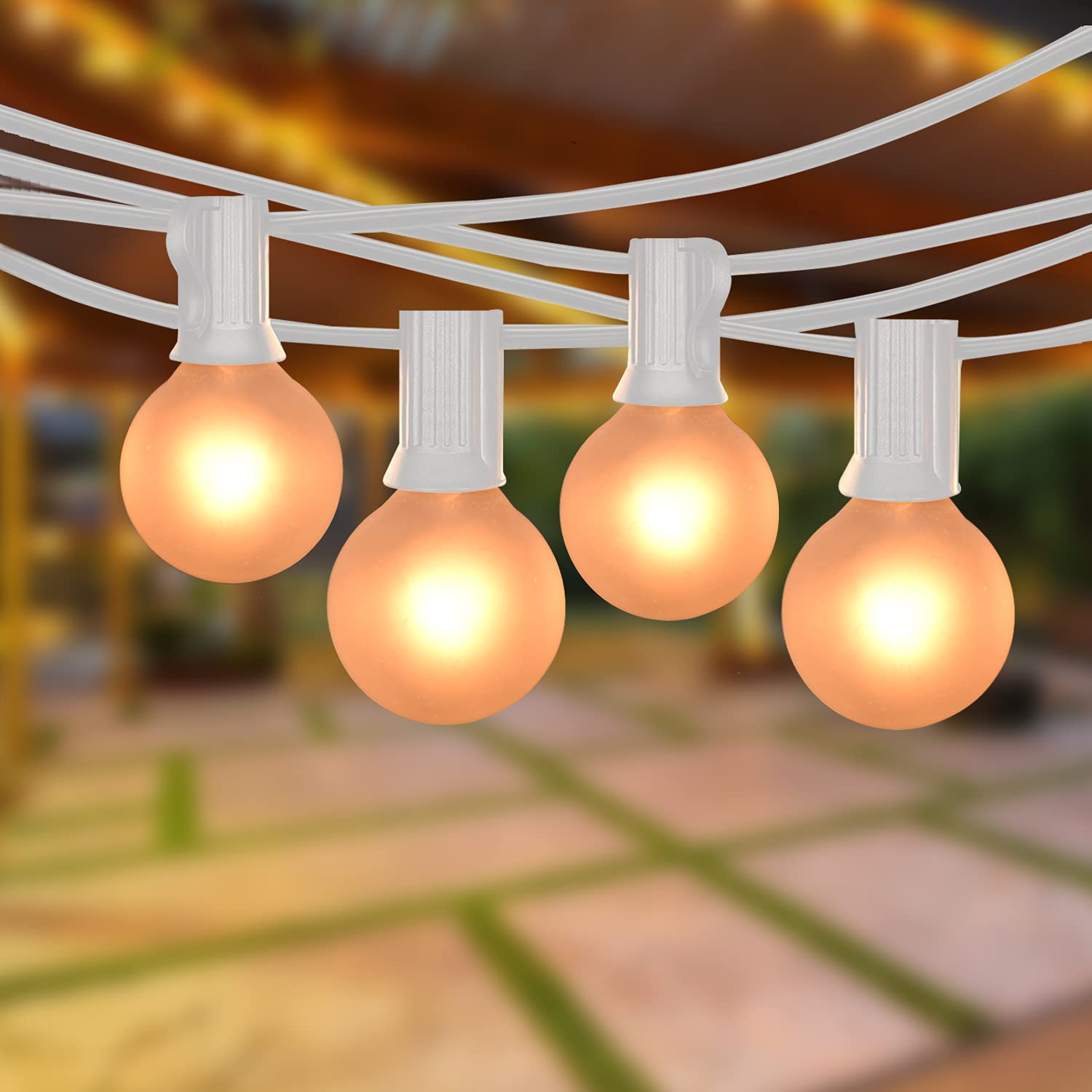 GOOTHY 25FT Outdoor String Lights, G40 Frosted White Globe, 27 Warm White Bulbs, UL Listed for Patio, Garden, Wedding, Christmas Decor