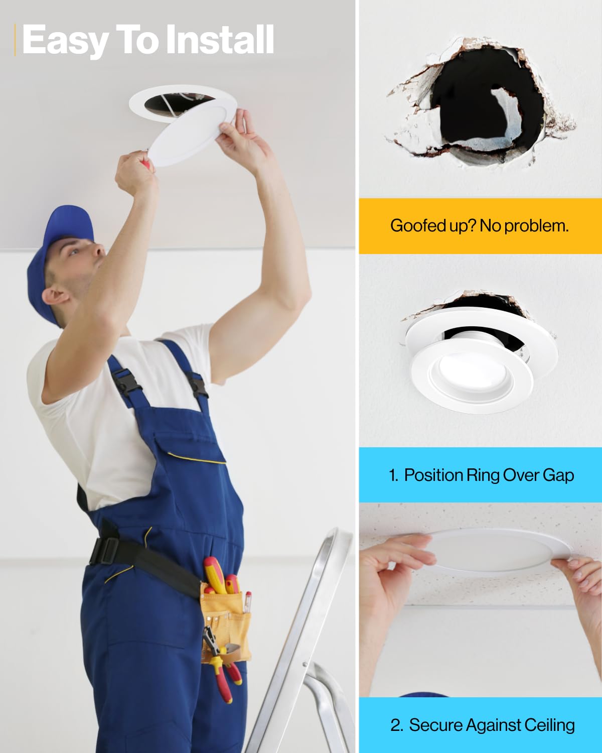 Sunco 6 Pack Goof Rings For 6 Inch Recessed Lights, Flush Mount White Can Light Trim Ring Cover, Outer Diameter 8.6 Inch, Inner