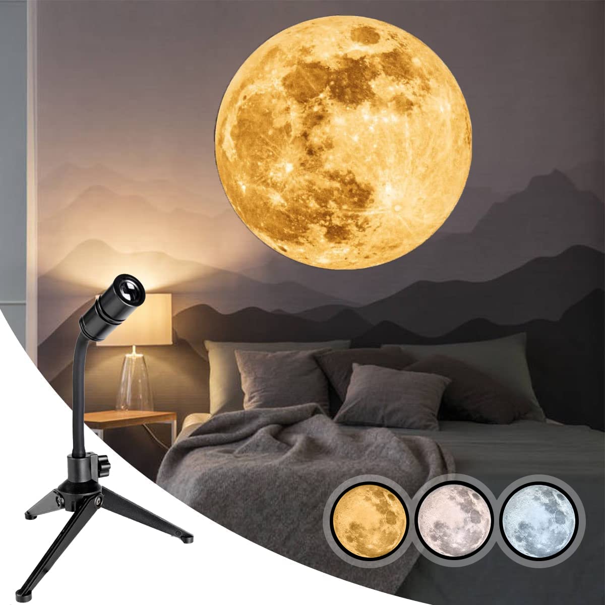 Bodlyl Non-Fade Moon Projector Night Light  Usb Powered Moon Lamp Romantic Atmosphere Night Light Projector For Bedroomr  Gift For Kids Moon Lover Couples Selfie Wall Ceiling Decor With 3 Colors