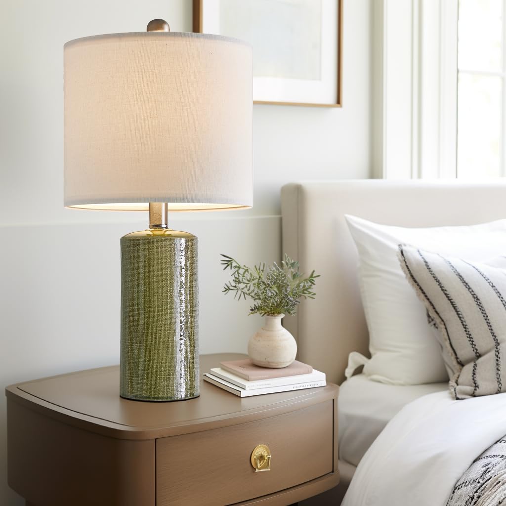 G-SAFAVA Modern Ceramic Table Lamps Set of 2, 20.25" Green Bedside Lamps for Living Room, Boho Style, Model AMZ-T1109GR0-XW