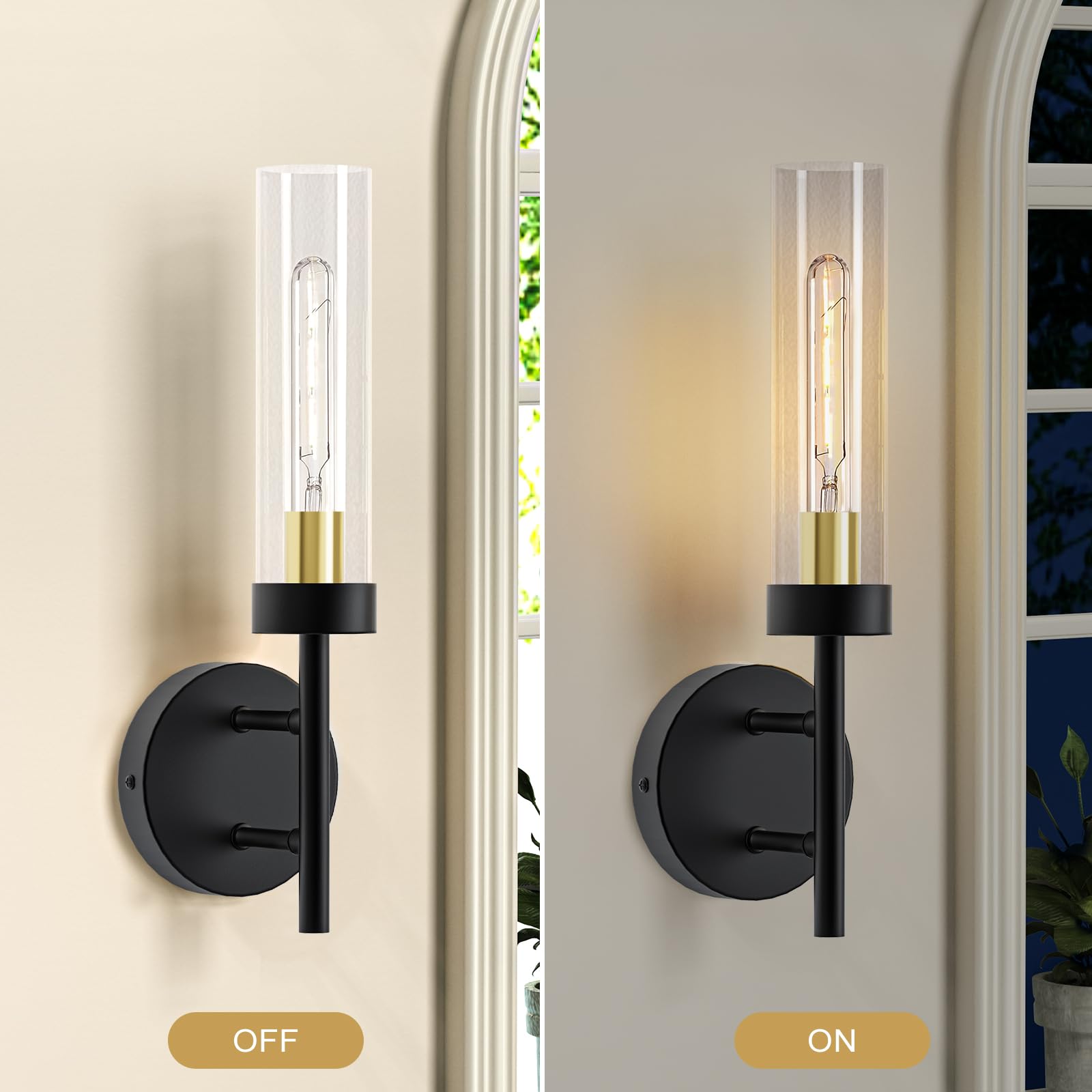 E.P. Light Wall Sconces Set of 2 Hardwired Black and Gold Metal Vanity Fixtures for Bathroom Mirror, Model EP0105