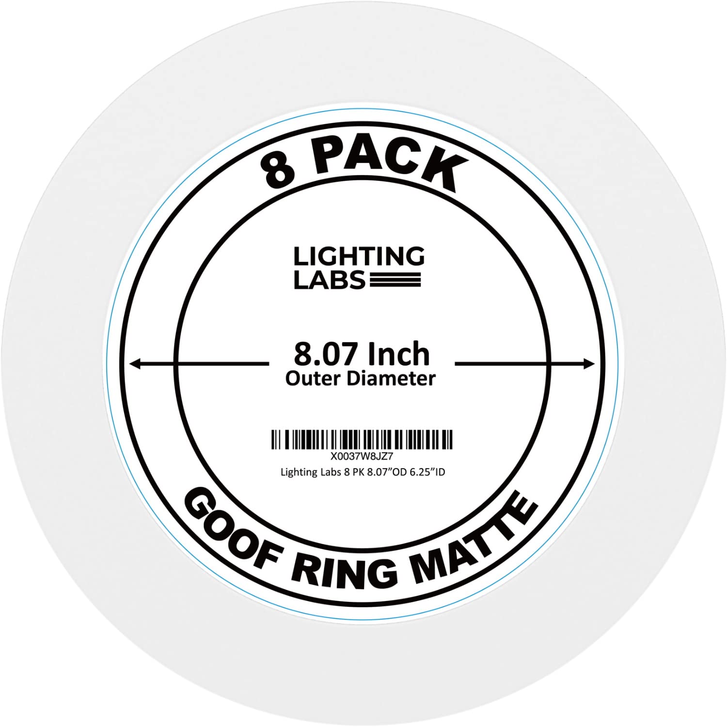 Lighting Labs 8 Pack Matte White Goof Trim Ring For 6'' Inch Recessed Can Lighting Down Light, Outer Diameter 8 Inches, Inner Di