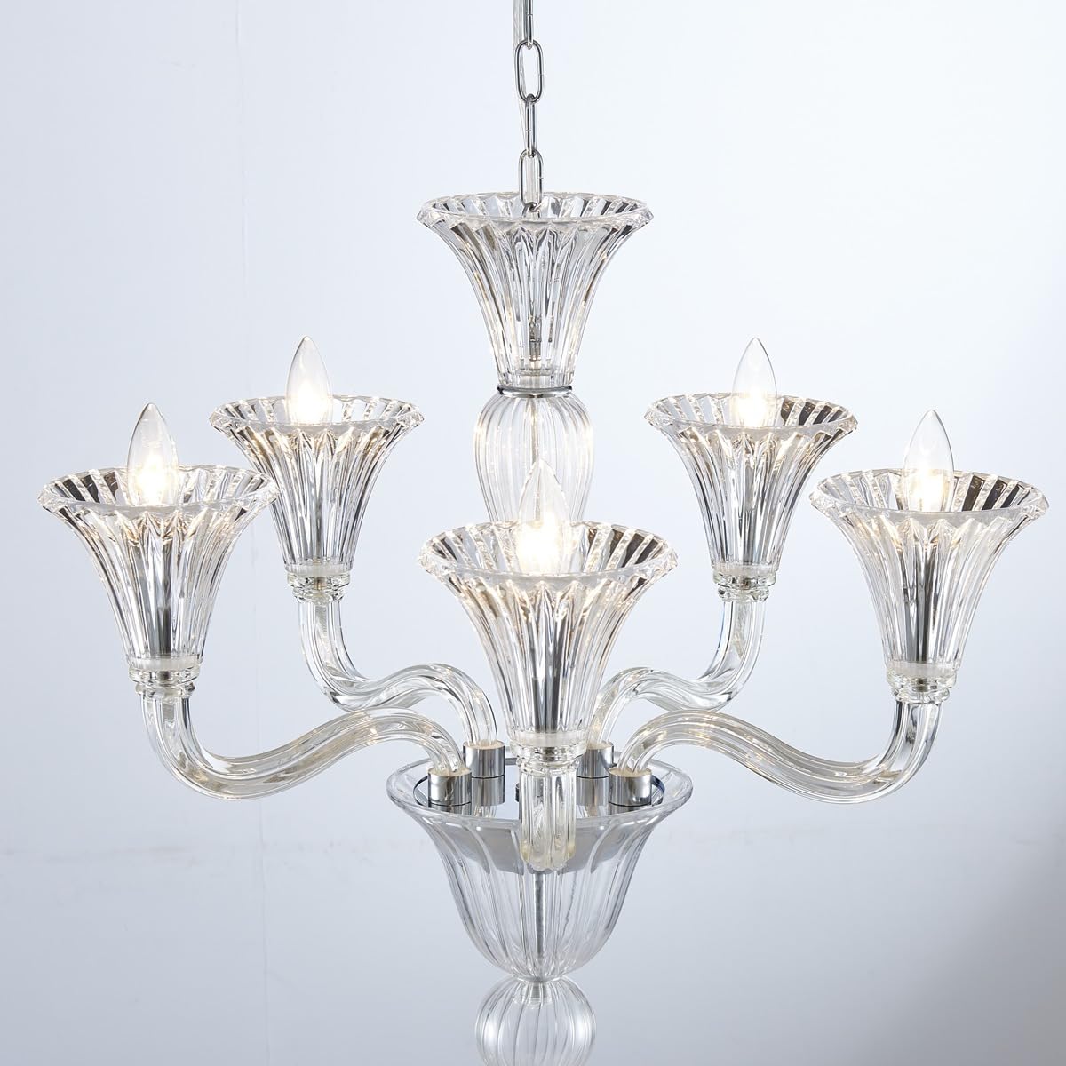 SM Saint Mossi 5-Light Crystal Chandelier, Modern Pendant Light Fixture, D19xW19xH23, Clear Glass, E12 Socket