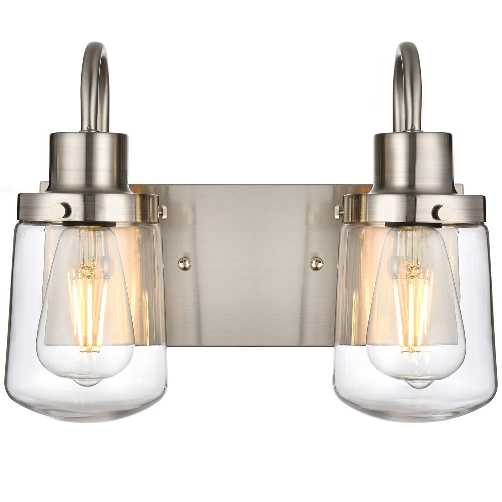 Yaohong 3-Light Satin Nickel Bathroom Vanity Wall Light Fixture With Clear Glass Shades