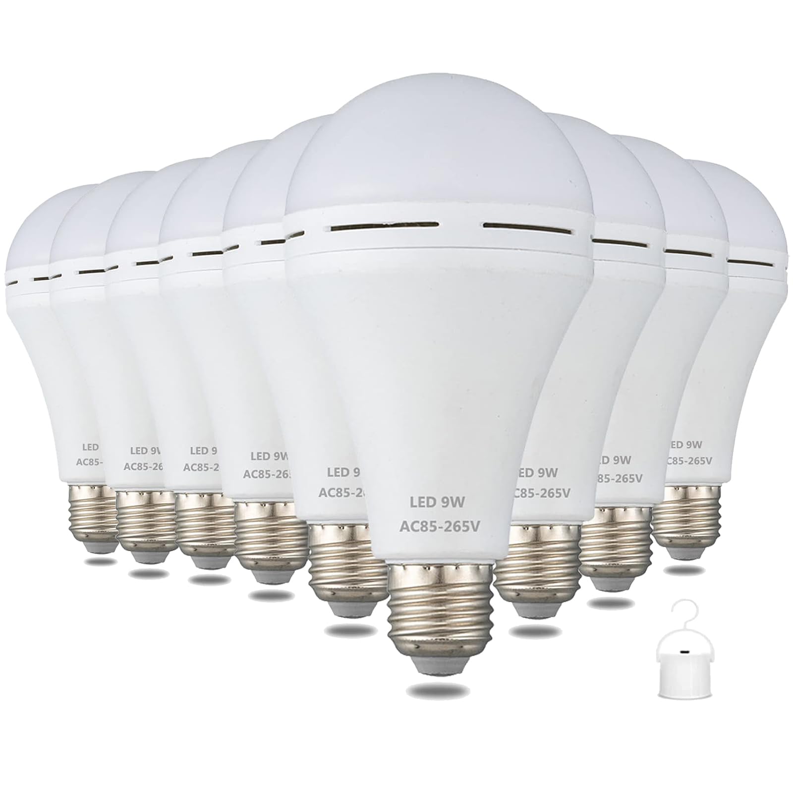 Furoching A19 Rechargeable Emergency Led Bulb, 9W 60W Equivalent Battery Backup Emergency Light With Switch Hook, E26 6000K For 