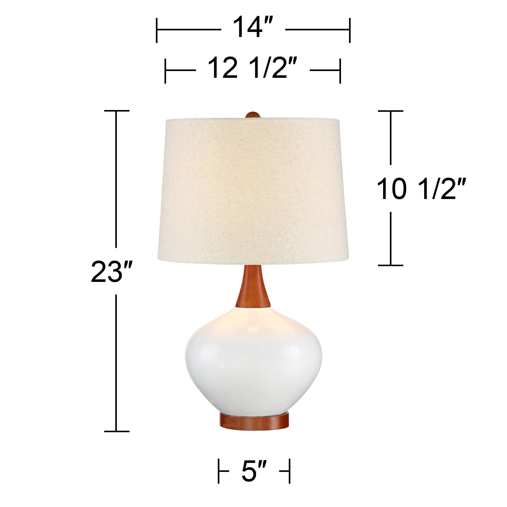 360 Lighting Brice Mid Century Modern Accent Table Lamp 23'' High Ivory Ceramic Wood Neck Off White Tapered Drum Shade For Bedro