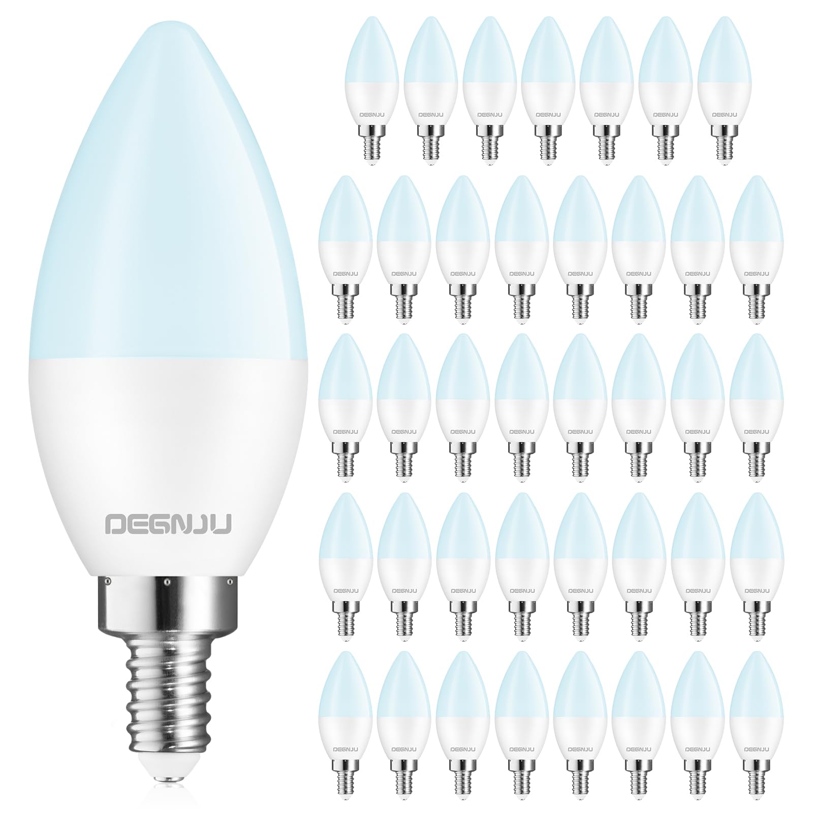 Degnju 40 Pack Chandelier Light Bulbs 60 Watt Equivalent, Candelabra Led Light Bulbs, E12 Led Bulb Daylight 5000K, Type B Light 