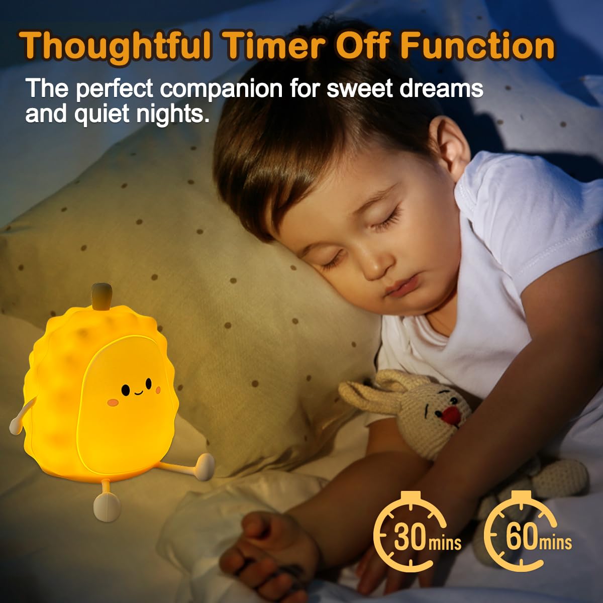 Ledholyt Night Light For Kids, Cute Silicone Durian Nursery Light For Baby Room And Toddler, Rechargeable Led Fruits Decor Night
