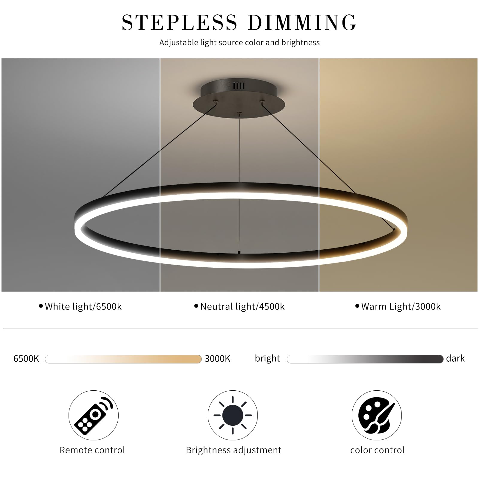 Mikeru Modern Led Chandelier Light  Ceiling Pendant Light Fixtures With Remote Control 3000K-6500K Adjustable Color Temperature Light For Living Room  Bedroom  Kitchen (23.6In
