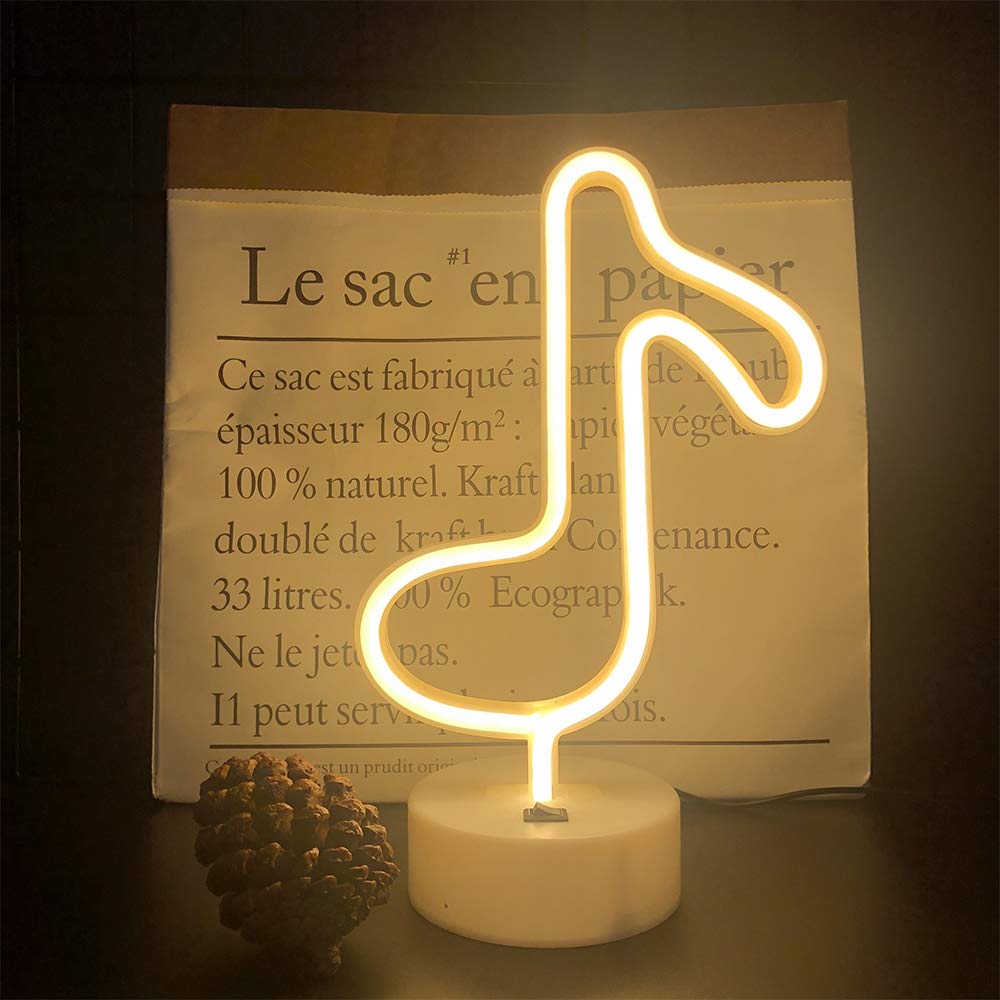 ENUOLI LED Music Notes Shaped Neon Light Decor, Battery Operated Night Light for Kids Room, Model NH.Z018, Color: Music Notes Shaped Neon