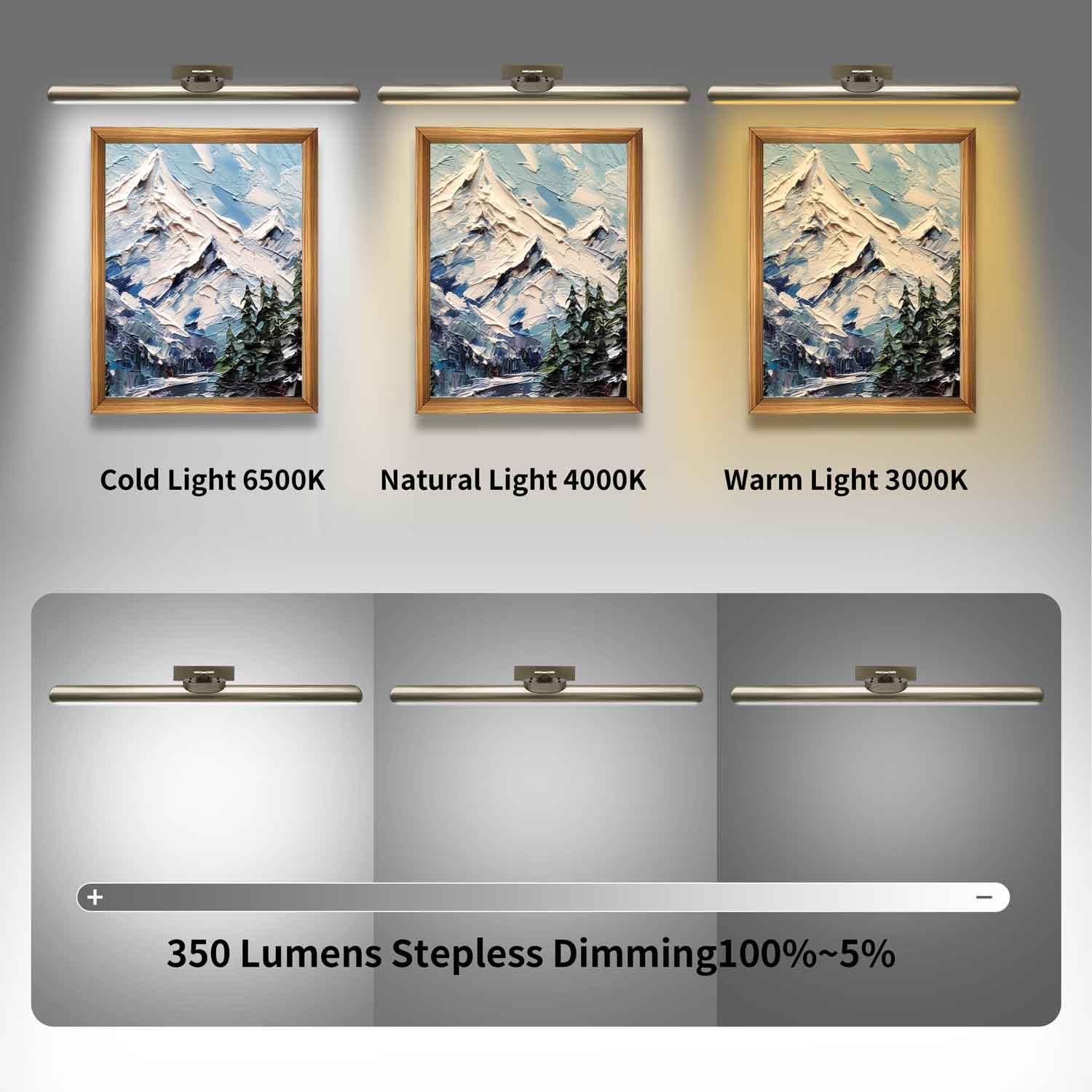 MQOUO Wireless Picture Lights, 24.4in, Rechargeable Battery, Dimmable with Remote, Nickel, 2-Pack, Model CDTY620-YK-5V