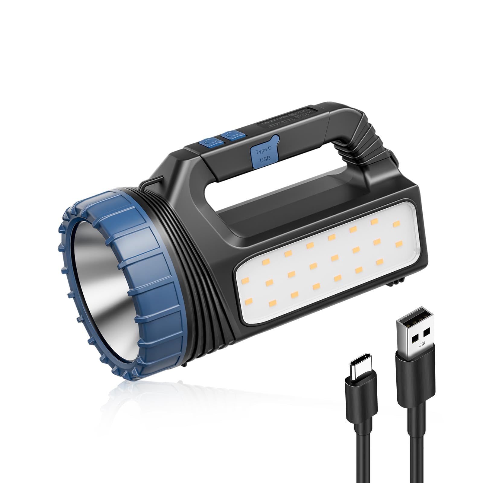 E-SHIDAI Solar Flashlight 8000 Lumens LED, Emergency Strobe Light, USB C Charging, Big Size, Black, Model LS-2273