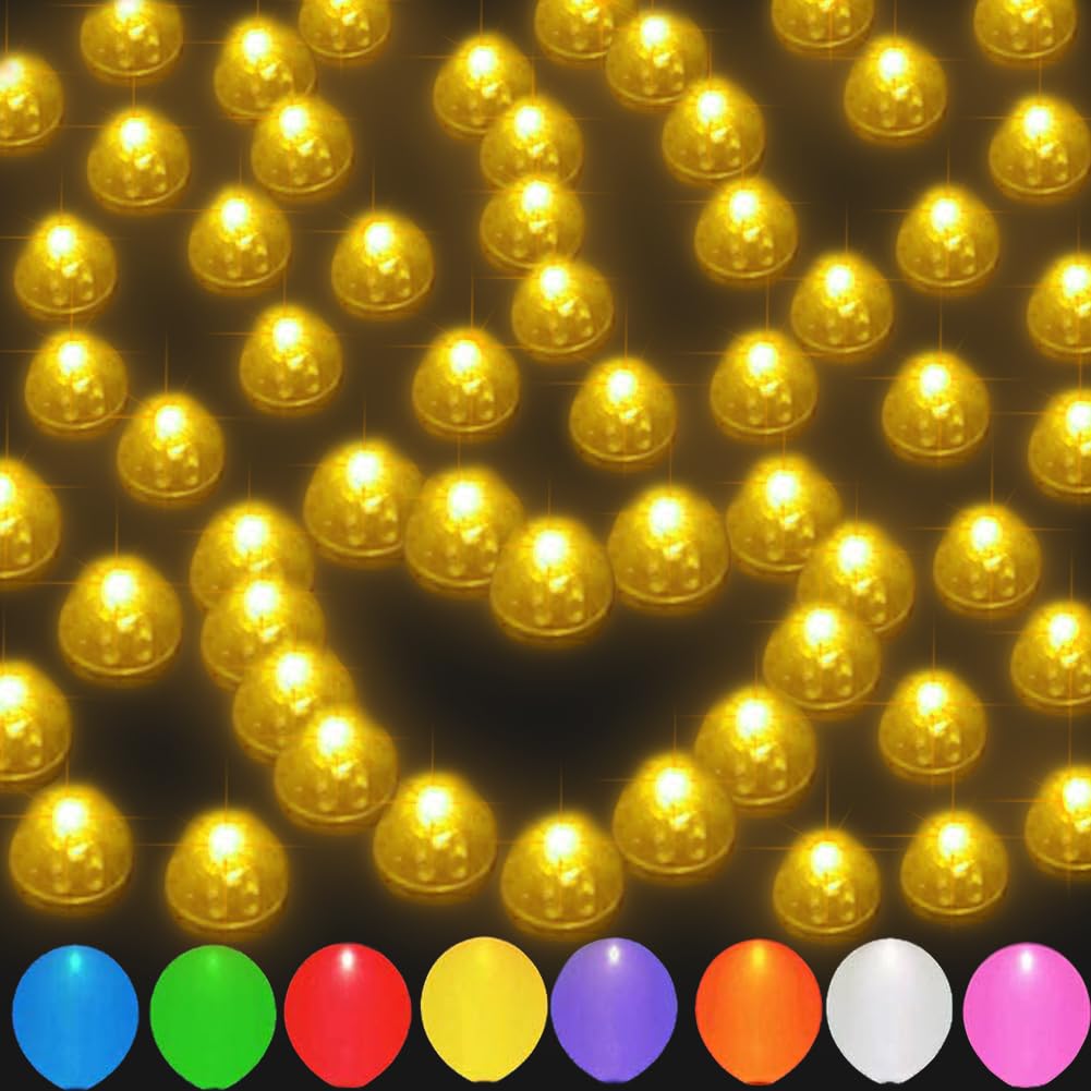 JJGoo 50pcs Yellow LED Balloon Light Mini Round Balls Lights, Waterproof Tiny Light Long Standby Time Lights for Balloon Paper Lantern Easter Eggs Birthday Party Wedding Halloween Christmas Decoration