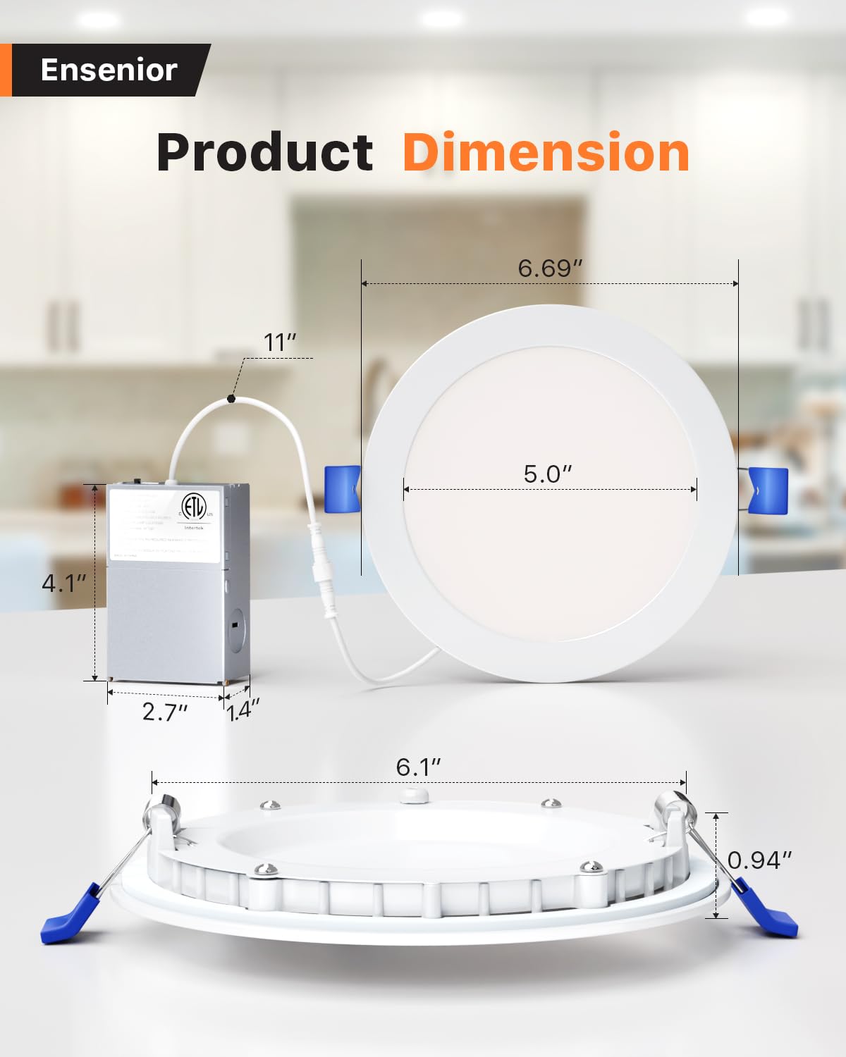 Ensenior 12 Pack 6 Inch Ultra-Thin LED Recessed Ceiling Light, Dimmable, 3000K/4000K/5000K, ETL & Energy Star