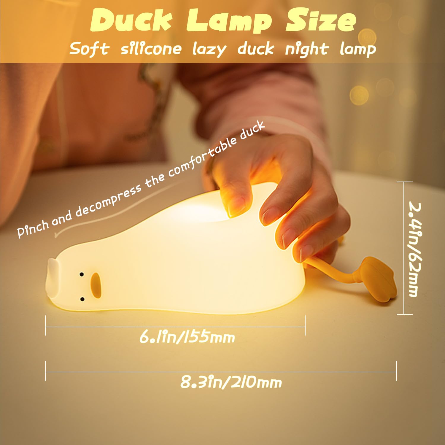 HoHaing Benson Lying Flat Duck Night Light, 3 Level Dimmable Nursery Nightlight, LED Squishy Cute Duck Lamp, Silicone Rechargeab