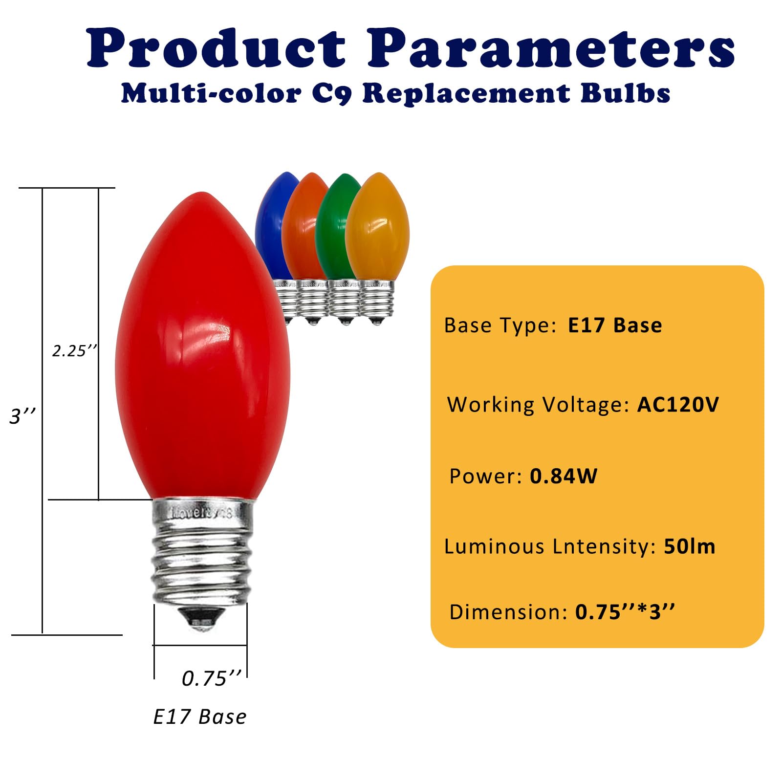 Hedcinlt 25 Pack Multicolor C9 Led Bulbs, C9 Replacement Bulbs For Christmas Tree Lights Patio String Lights Outdoor Indoor, E17