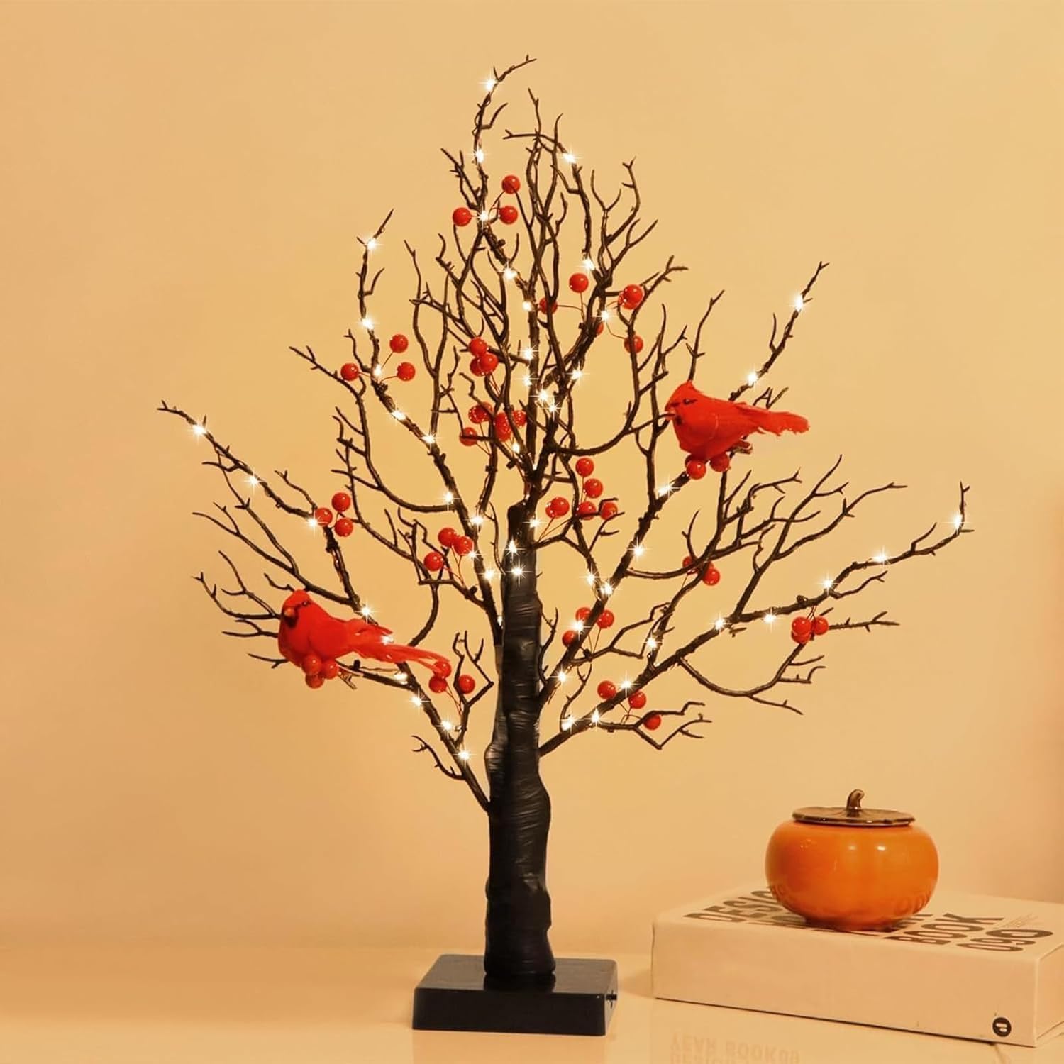 Vintage Glowing Tree With Cardinals  Vintage Glowing Tree  Operated By Battery Twinkle Trees Lamp With Lighted Branches  For Halloween  Christmas-No Batteries
