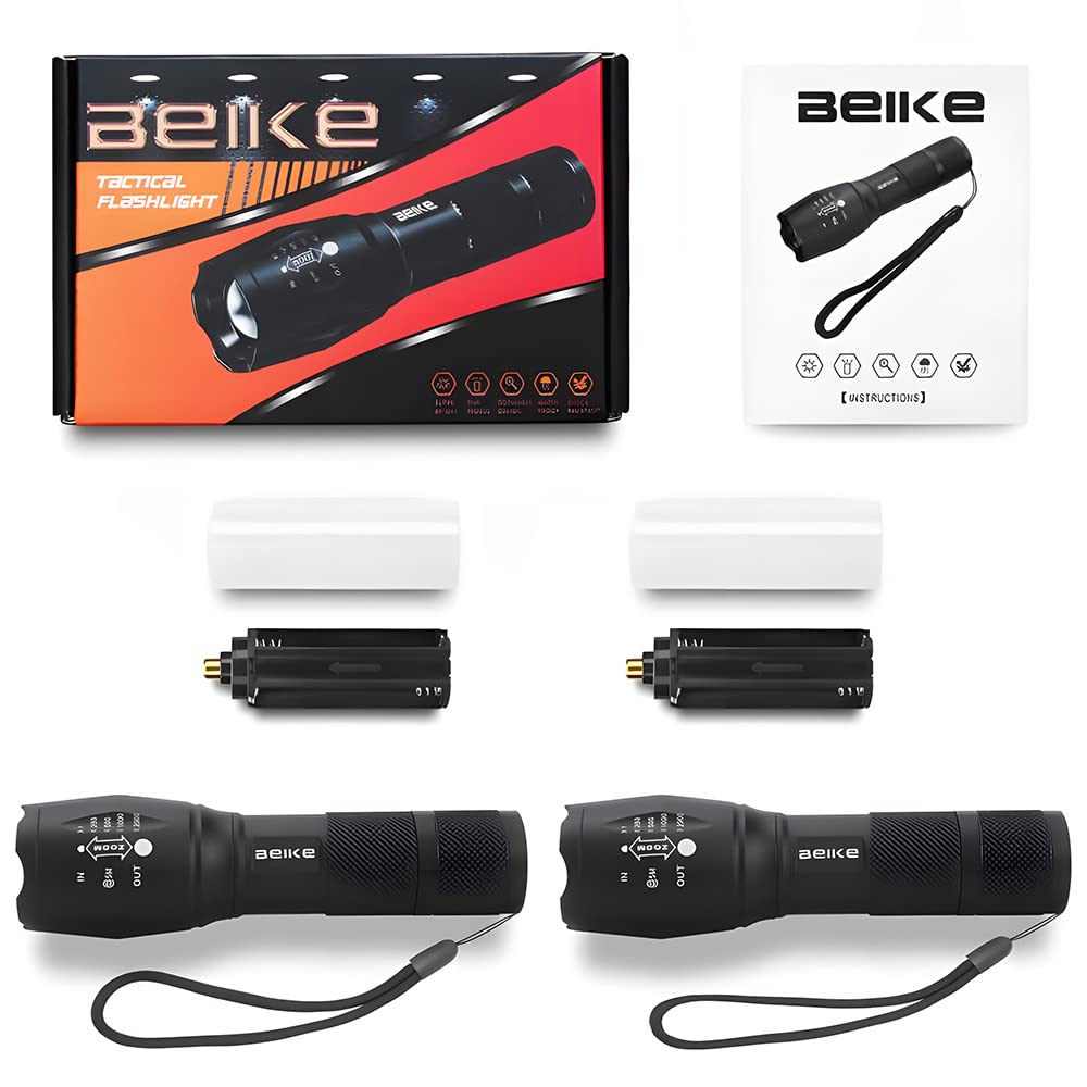 BEIKE Flashlight 2 Pack - High Lumens Small LED Flashlights, Black, Model S116-2, Anodized Aluminum for Home, Camping, and Emergencies