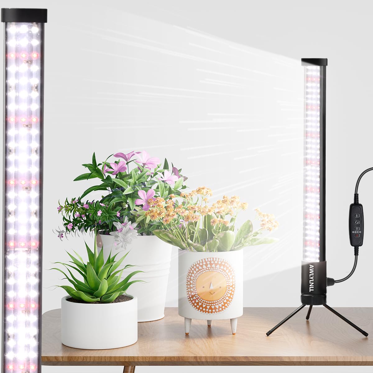 Awlylnll Grow Lights For Indoor Plant, T10 Vertical Standing Led Growing Plant Lamp, 5-Level Dimmable, Auto On Off Timing 4/8/12/18Hrs, Height 18.9''