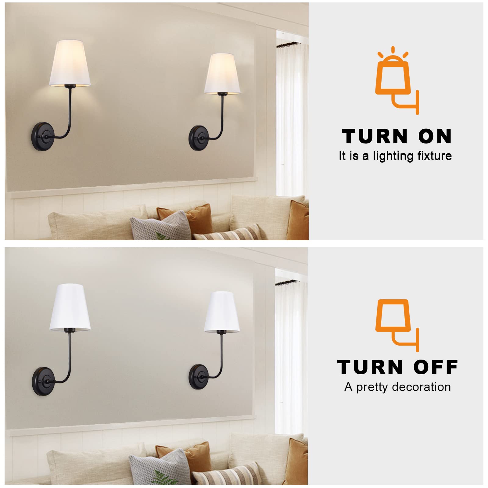 Passica Decor Hardwired Wall Sconces Set Of 2 Pack Vintage Industrial Wall Light Fixture With Flared White Fabric Shade For Dini