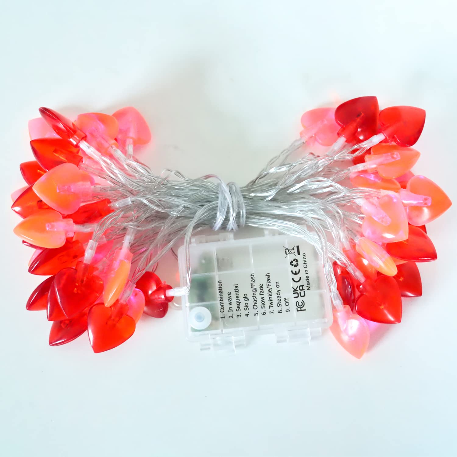 Ohwewant 50 LED Red and Pink Heart Lights, Battery Operated with Timer, Model HED038, Perfect for Valentine's Day Decor