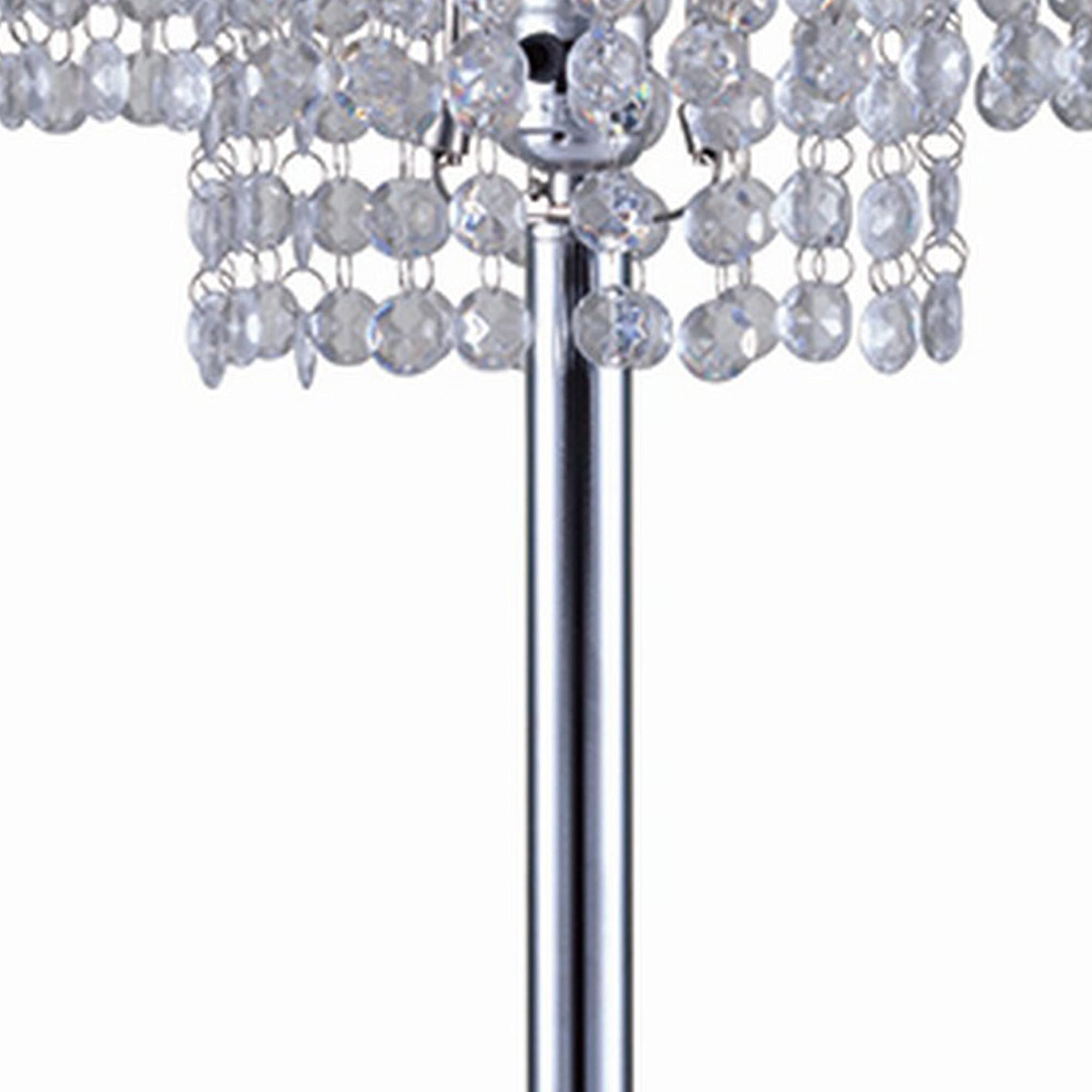 Benjara Metal Table Lamp With Hanging Acrylic Beads And Usb Plugin, Silver