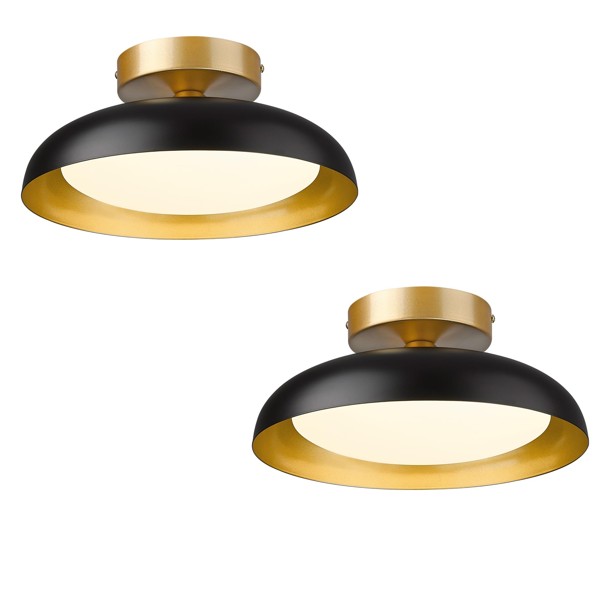 kudos Semi Flush Mount Ceiling Light Fixture  Black and Gold LED Ceiling Lights  12 Inch Light Fixtures Ceiling Mount for Hallway  Bedroom  3000K/4000K/6000K Adjustable  2 Pack  KDCL01-BK-2PK