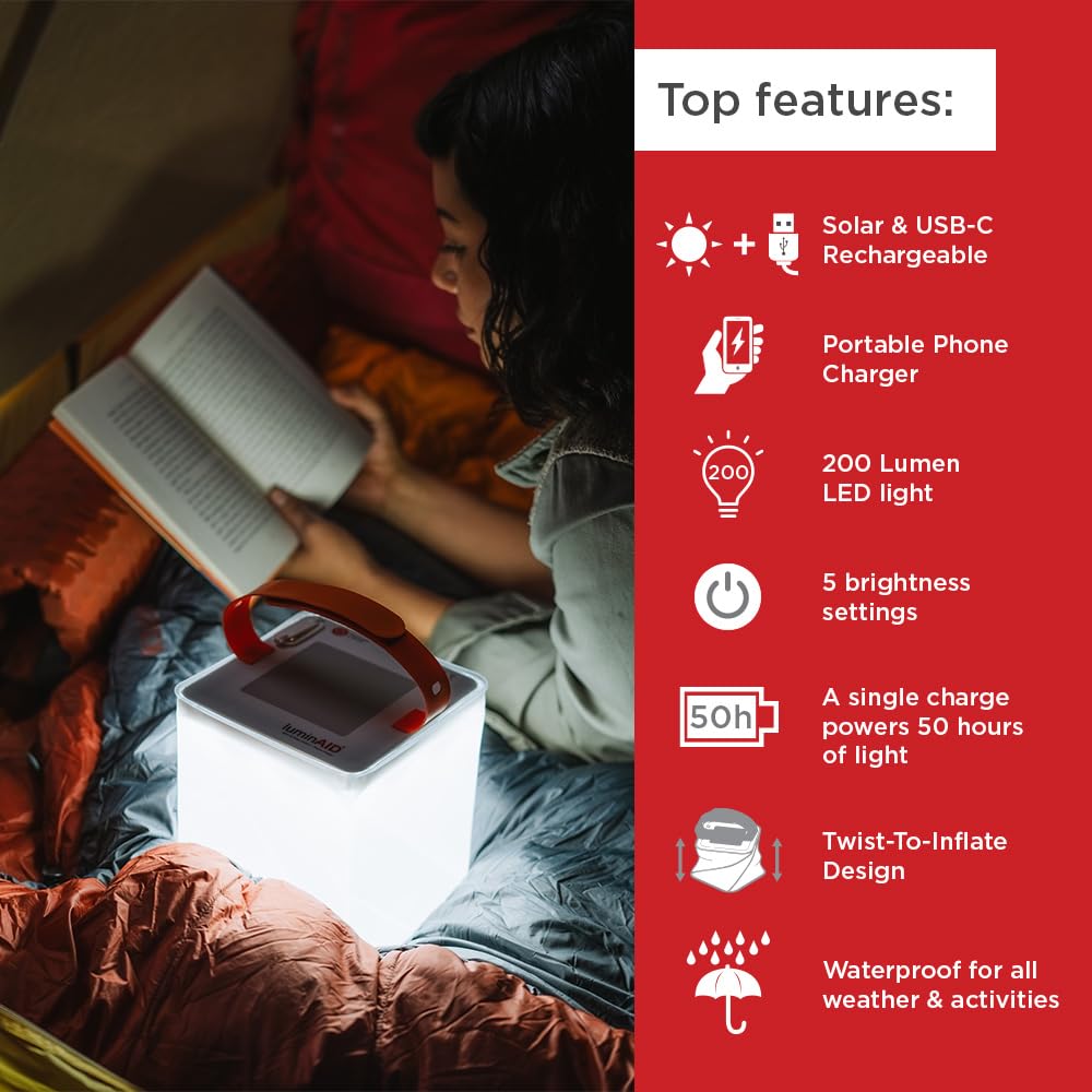 LuminAID Max Quick Inflate 2-in-1 Solar Camping Lantern and Phone Charger - Rechargeable LED Lamp for Camping, Hiking & Travel -