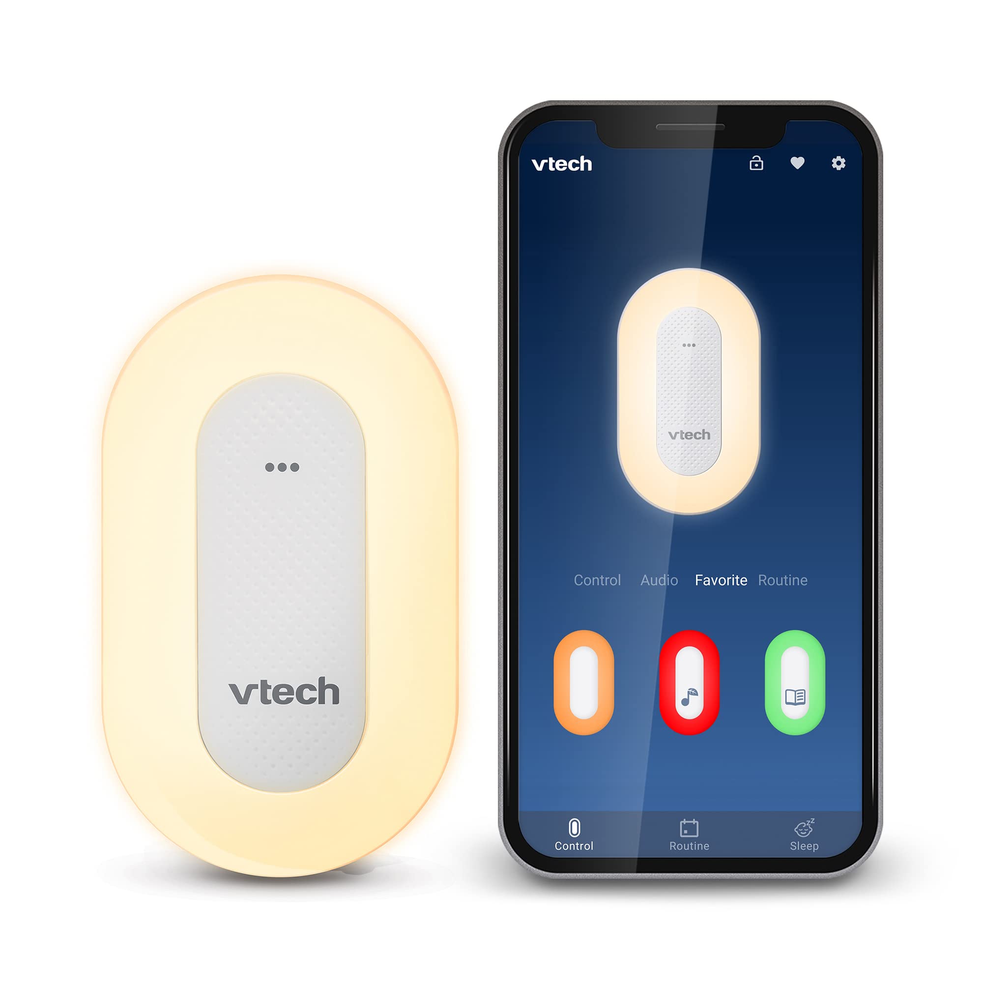 VTech BC8113 V-Hush Sleep Training Soother, Bluetooth Speaker, 250+ Night Light Colors, White
