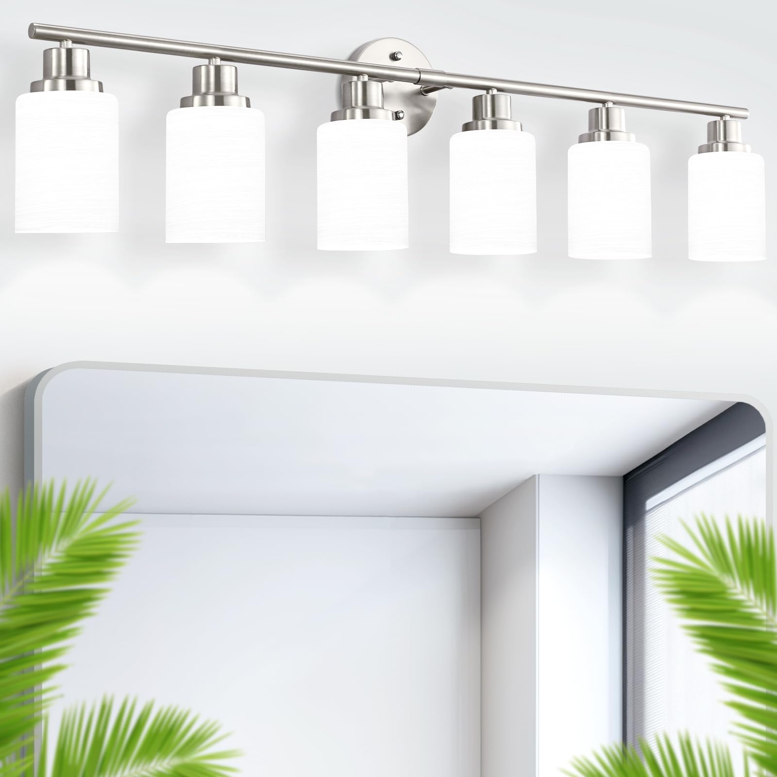 Guliaofo 6-Light Bathroom Vanity Light, Brushed Nickel Bathroom Light Fixtures Over Mirror, Nickel Vanity Light For Bathroom, Mo