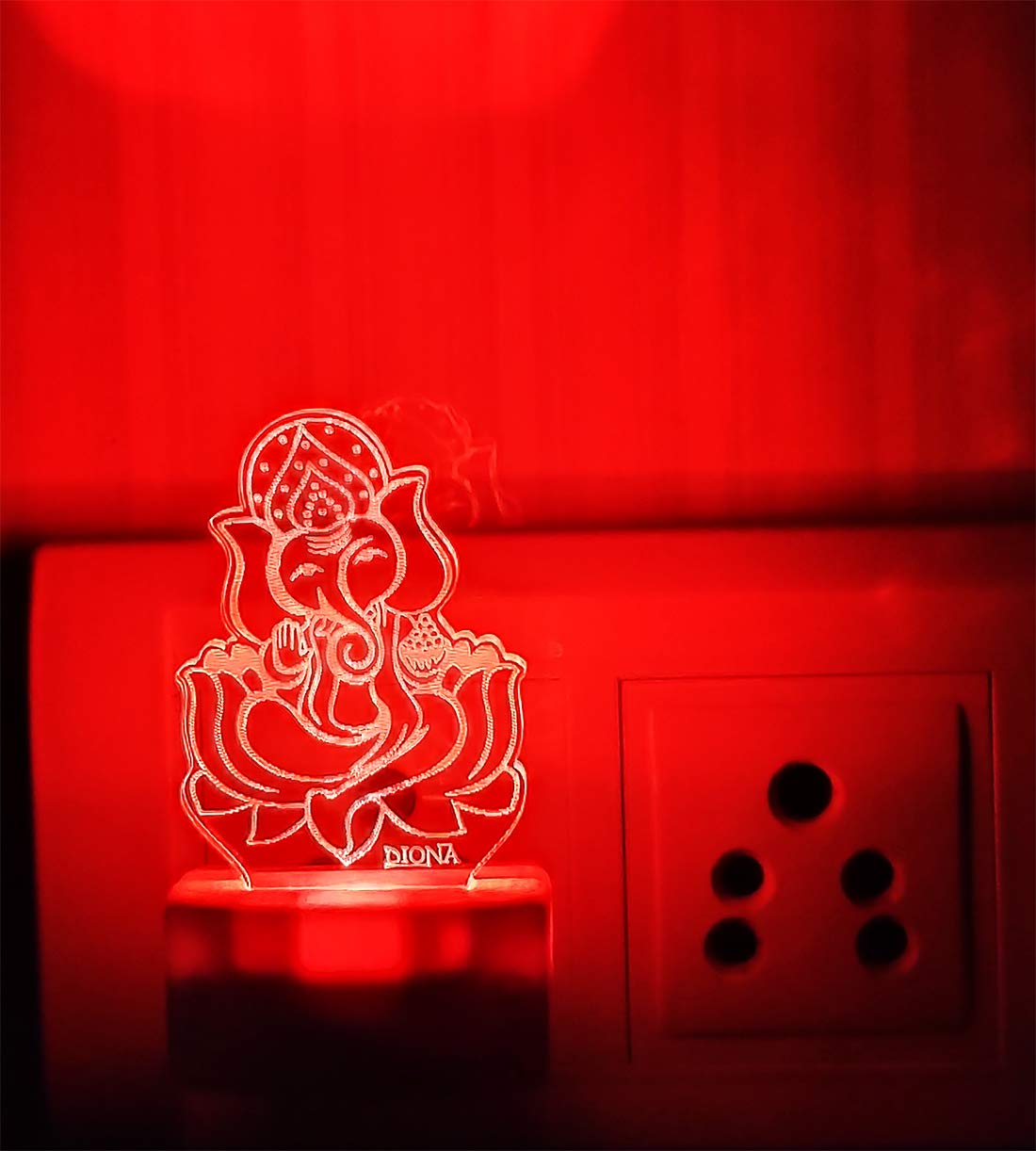 DIONA Ganpati LED 3D Illusion Acrylic Wall Night Lamp Color Changing Lights for Pooja Room Mandir Shops Hotel, Multicolour, Pack