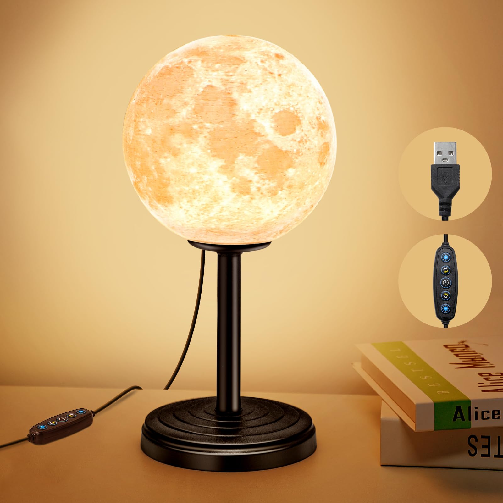 JIMIMORO Moon Lamp LED Night Light - Dimmable Bedside Lamps Small Modern Bedroom Lamp LED Desk Light with 25 Lighting Modes 3D P