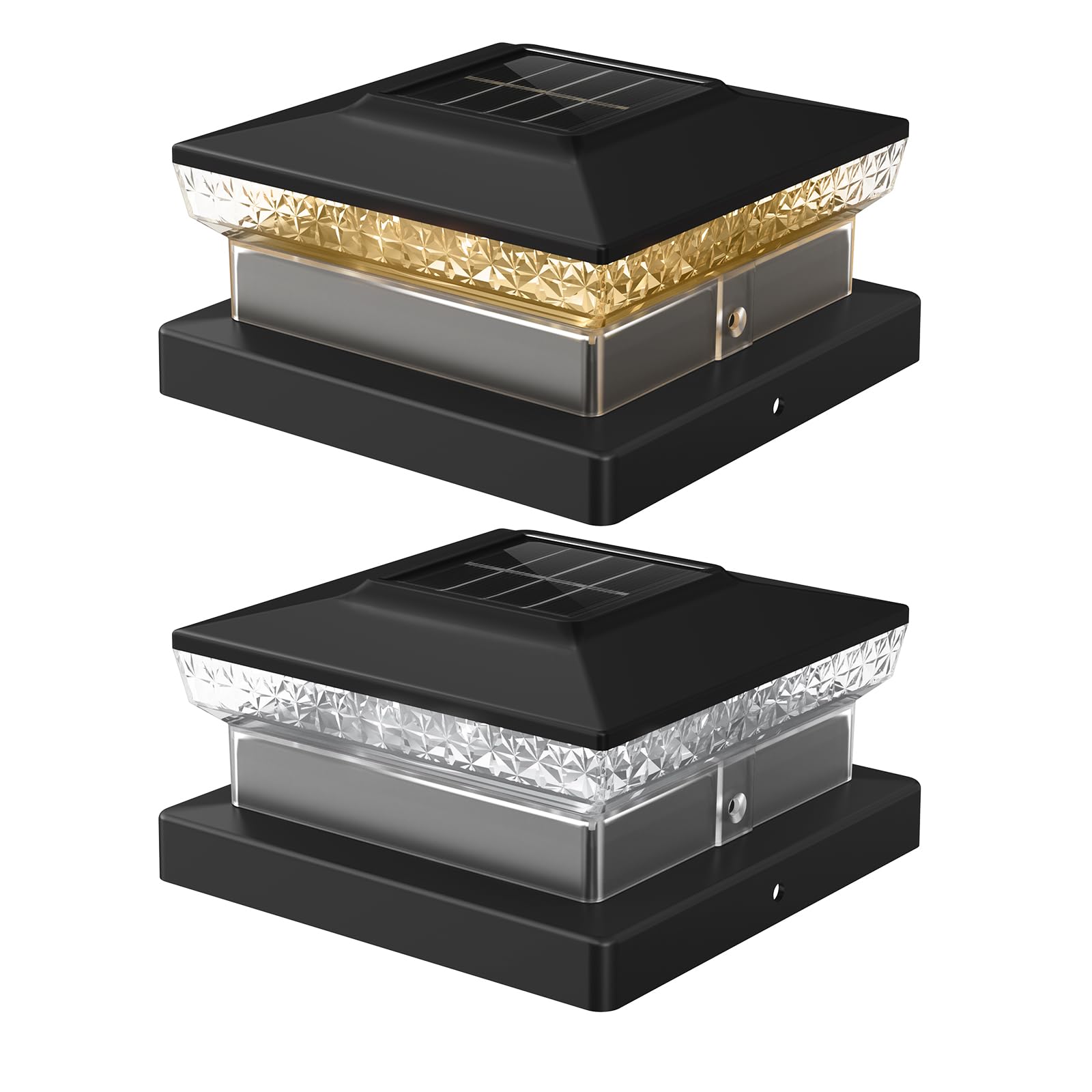 Flyingod Solar Post Cap Light 4x4/5x5 - 2 Pack, Dual Color, 800mAh, 12H Runtime, Auto Dusk-to-Dawn On/Off, Black