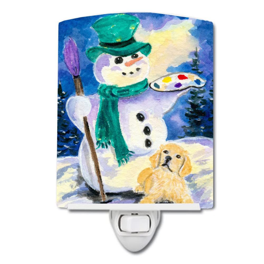 Carolines Treasures Night Light, Ceramic Snowman with Golden Retriever, UL-Certified, 6x4x3in, Multicolor, Model SS8994CNL