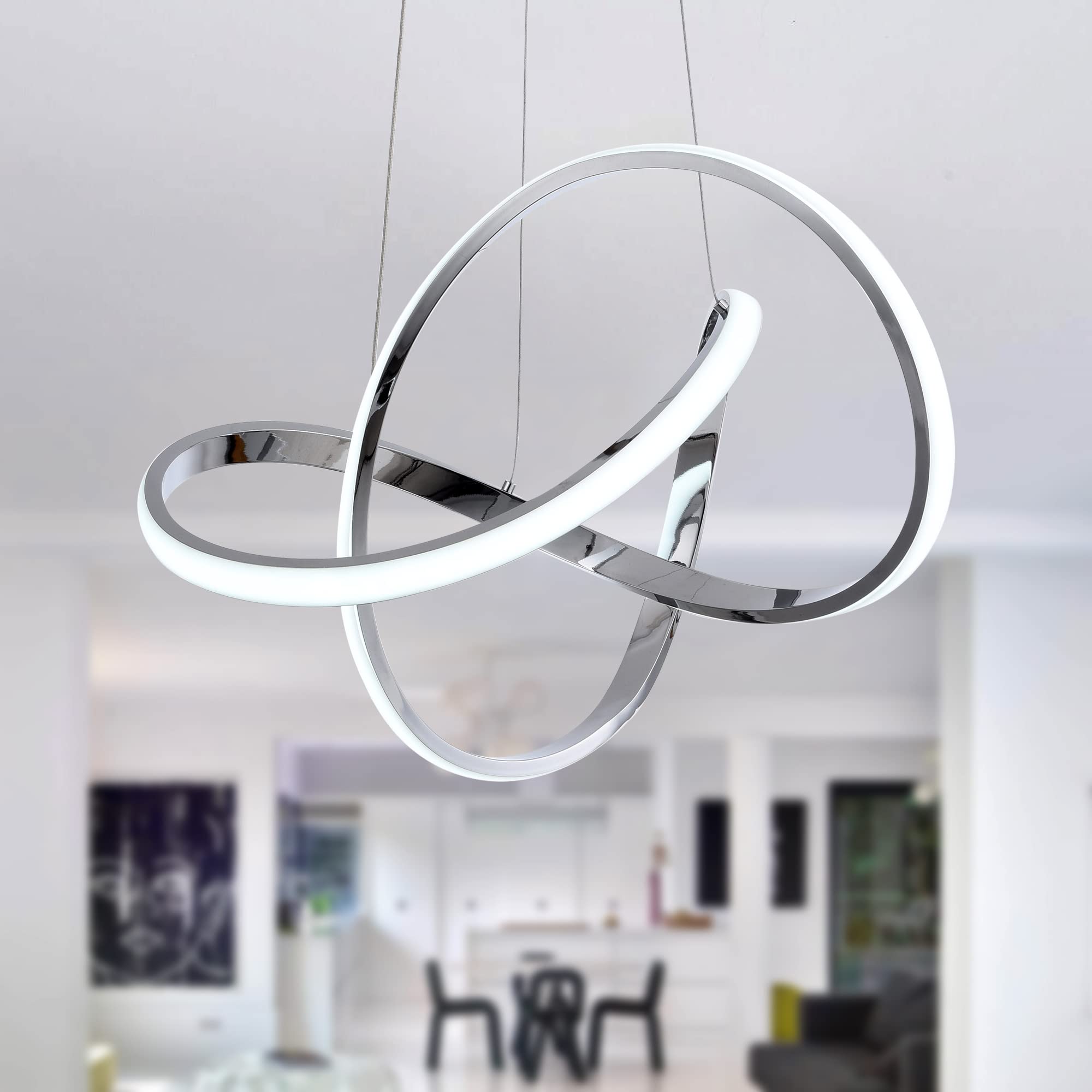 Mayna Led Pendant Light With Irregular Ring Lights,Modern Led Chandelier, Dimmable Contemporary Ceiling Light Fixture For Dining Room Bedroom Kitchen Island Cafe, 6000K White
