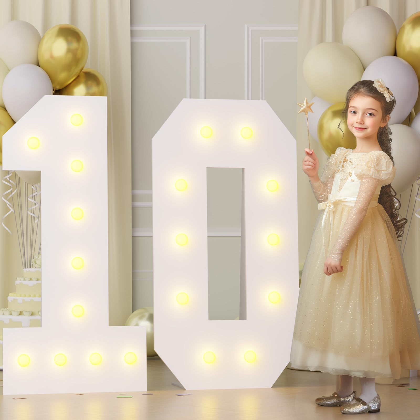 Bugame 4Ft 10 Marquee Numbers  Big 10 Light Up Numbers For 10Th Birthday Decorations Warm Light 10 Year Old Birthday Decorations Girl For Anniversary Party Decor