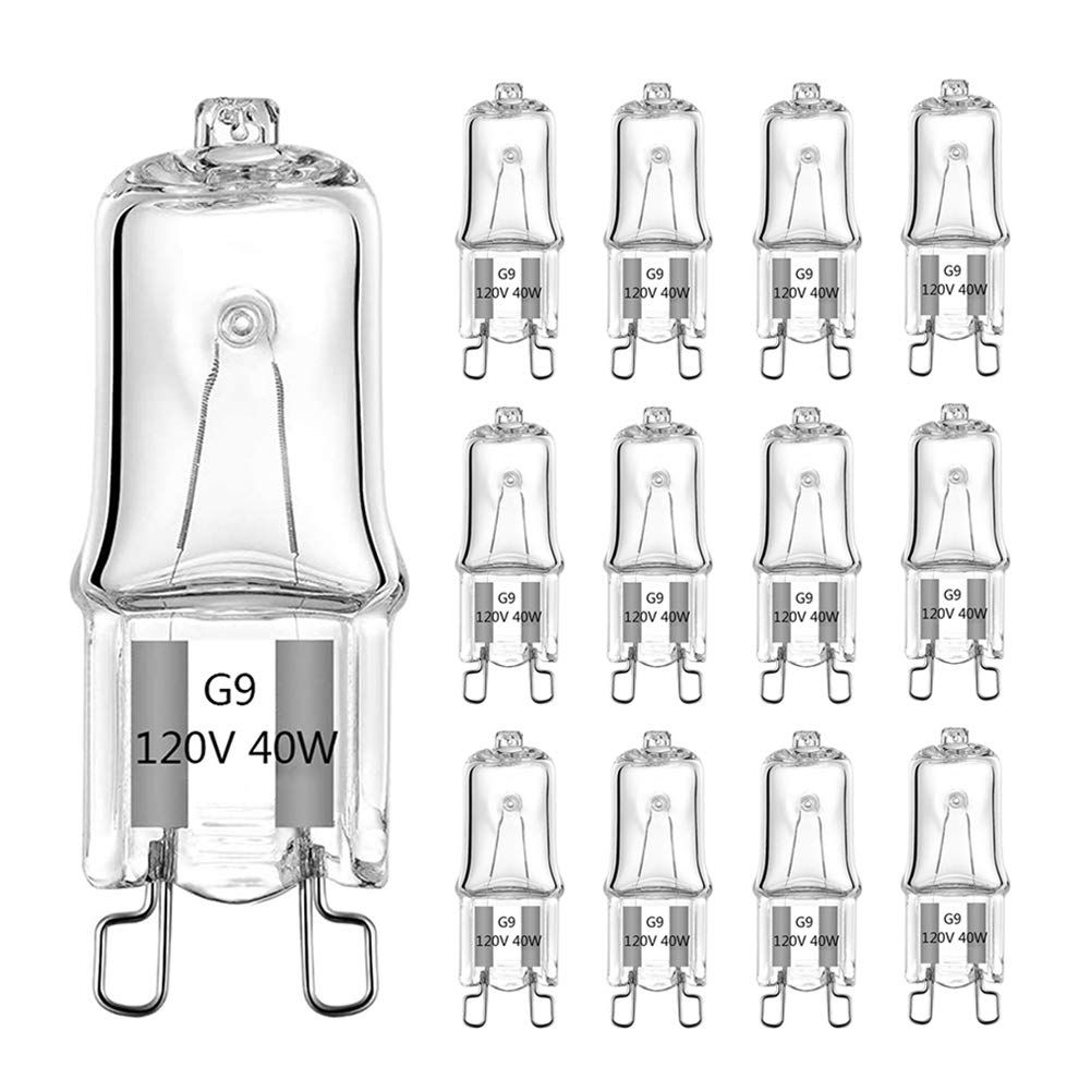 G9 Bulb, 12 Pack G9 Halogen Light Bulbs 2 Pin Base Jc Type, 120V T4 Bi-Pin 40W Xenon Small Light Bulb For Chandeliers, Pendants,
